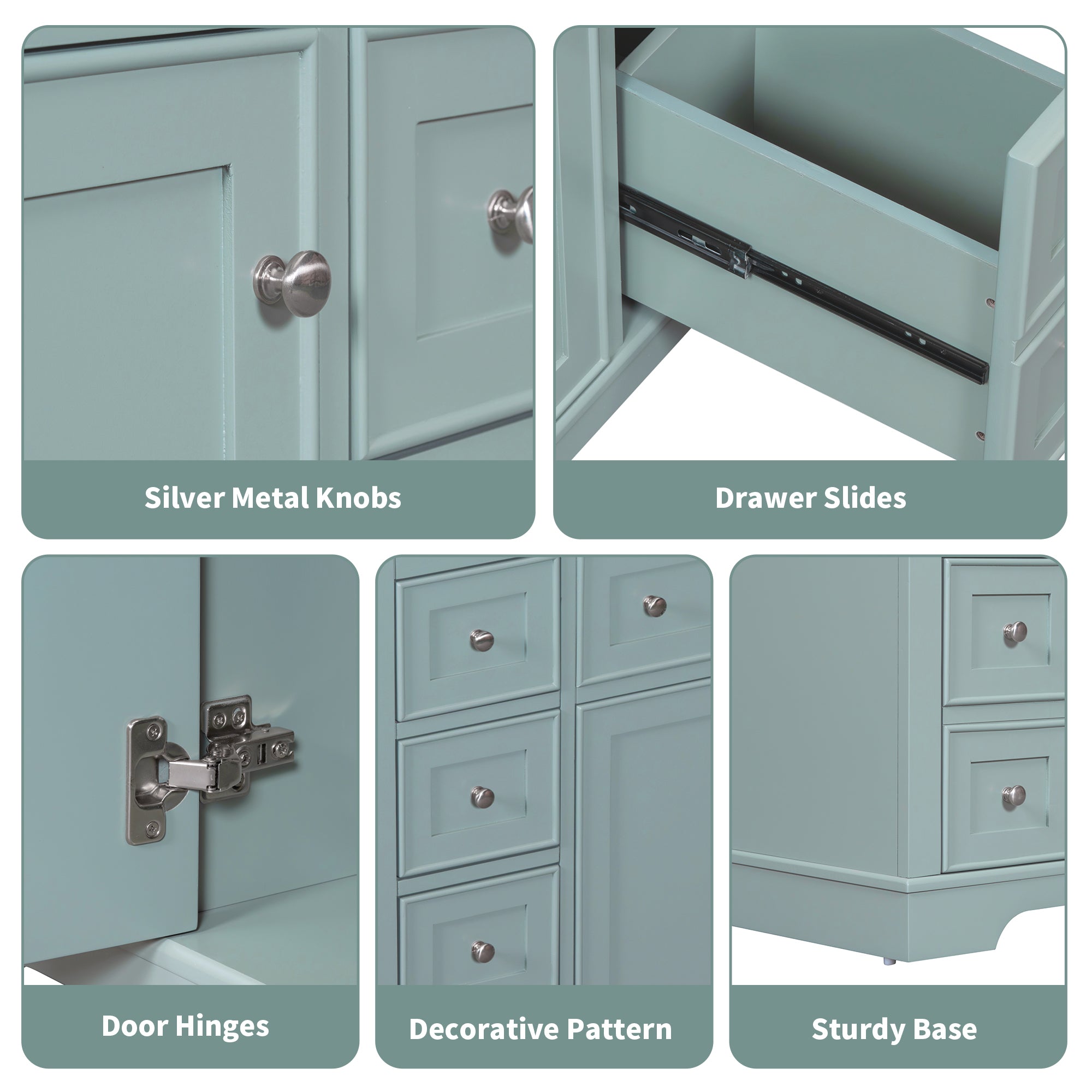 36 Inch Freestanding Bathroom Vanity Set  with Drawers and Ceramic Sink