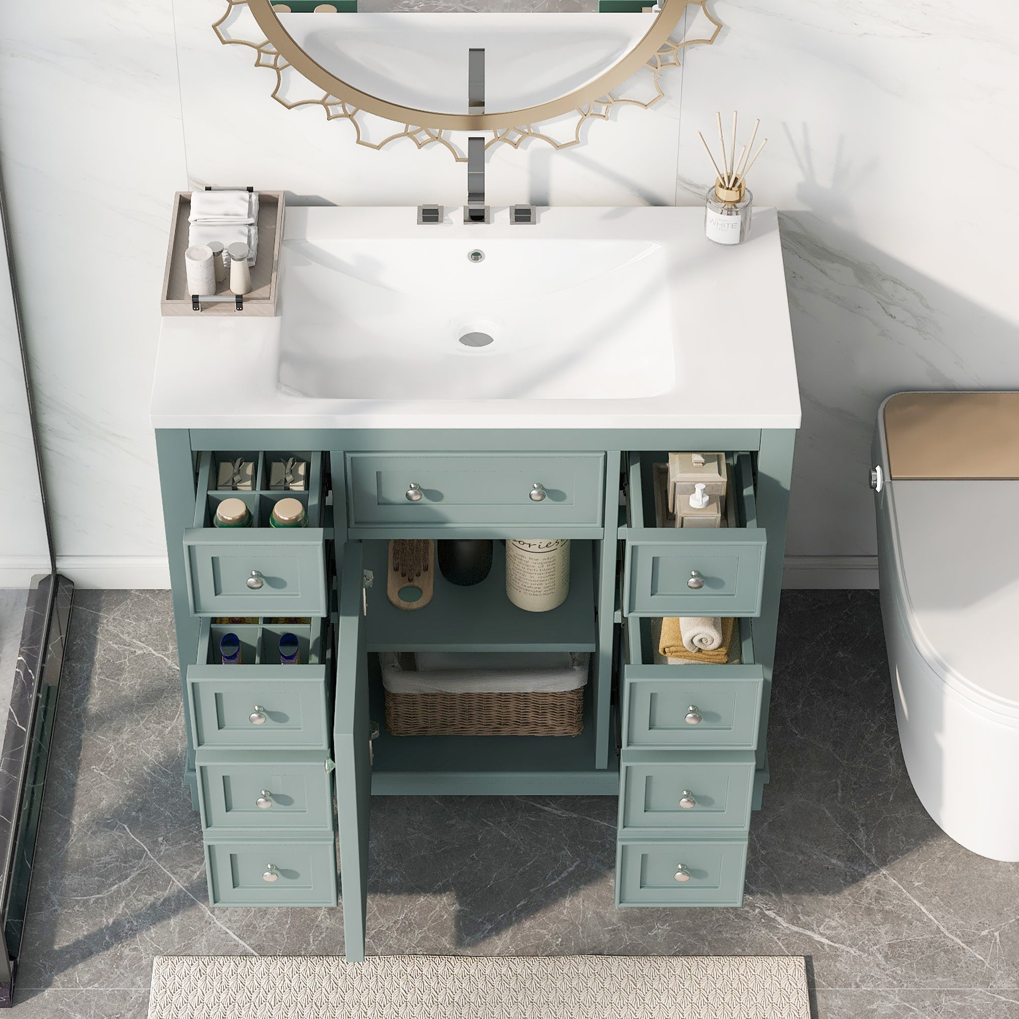 36 Inch Freestanding Bathroom Vanity Set  with Drawers and Ceramic Sink