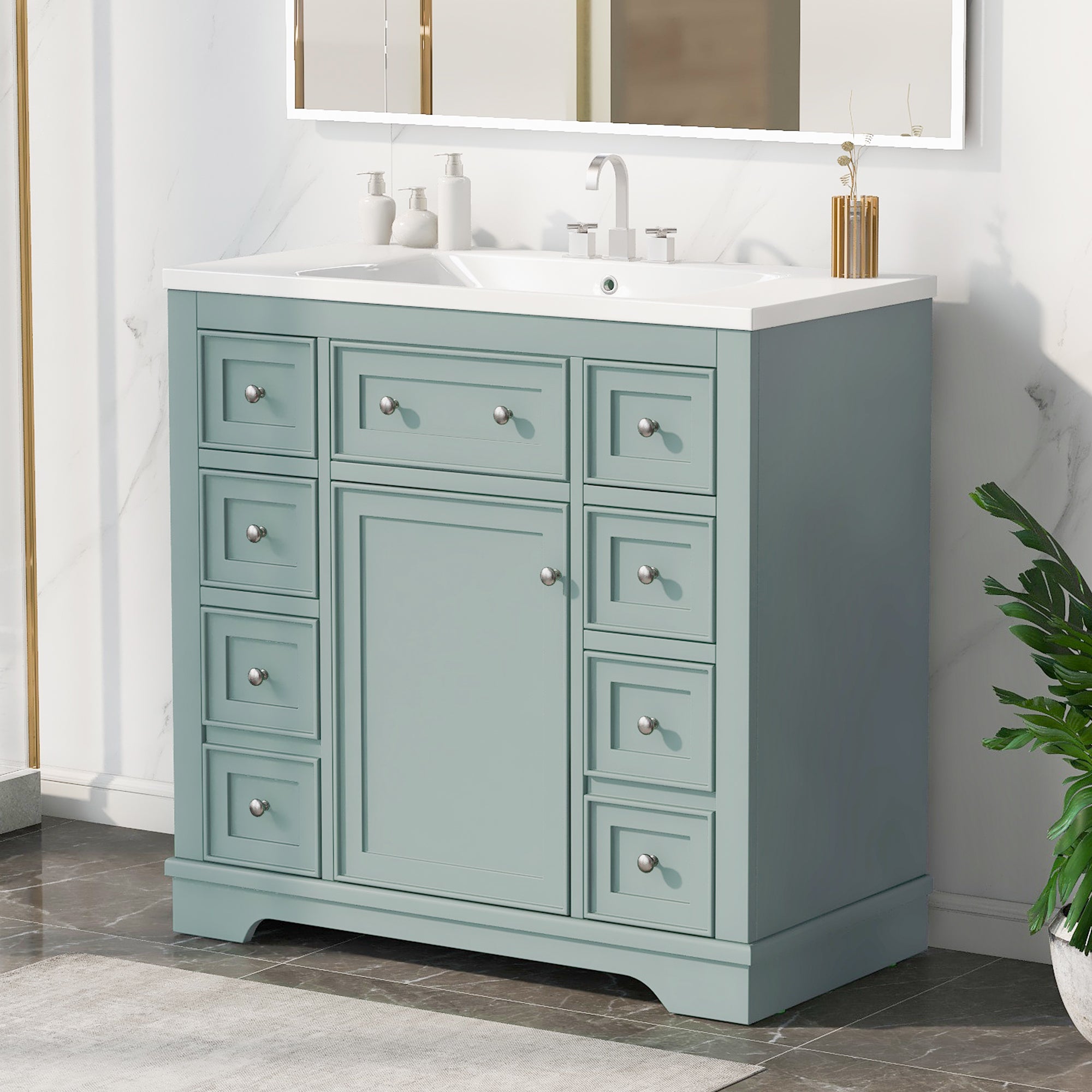 36 Inch Freestanding Bathroom Vanity Set  with Drawers and Ceramic Sink