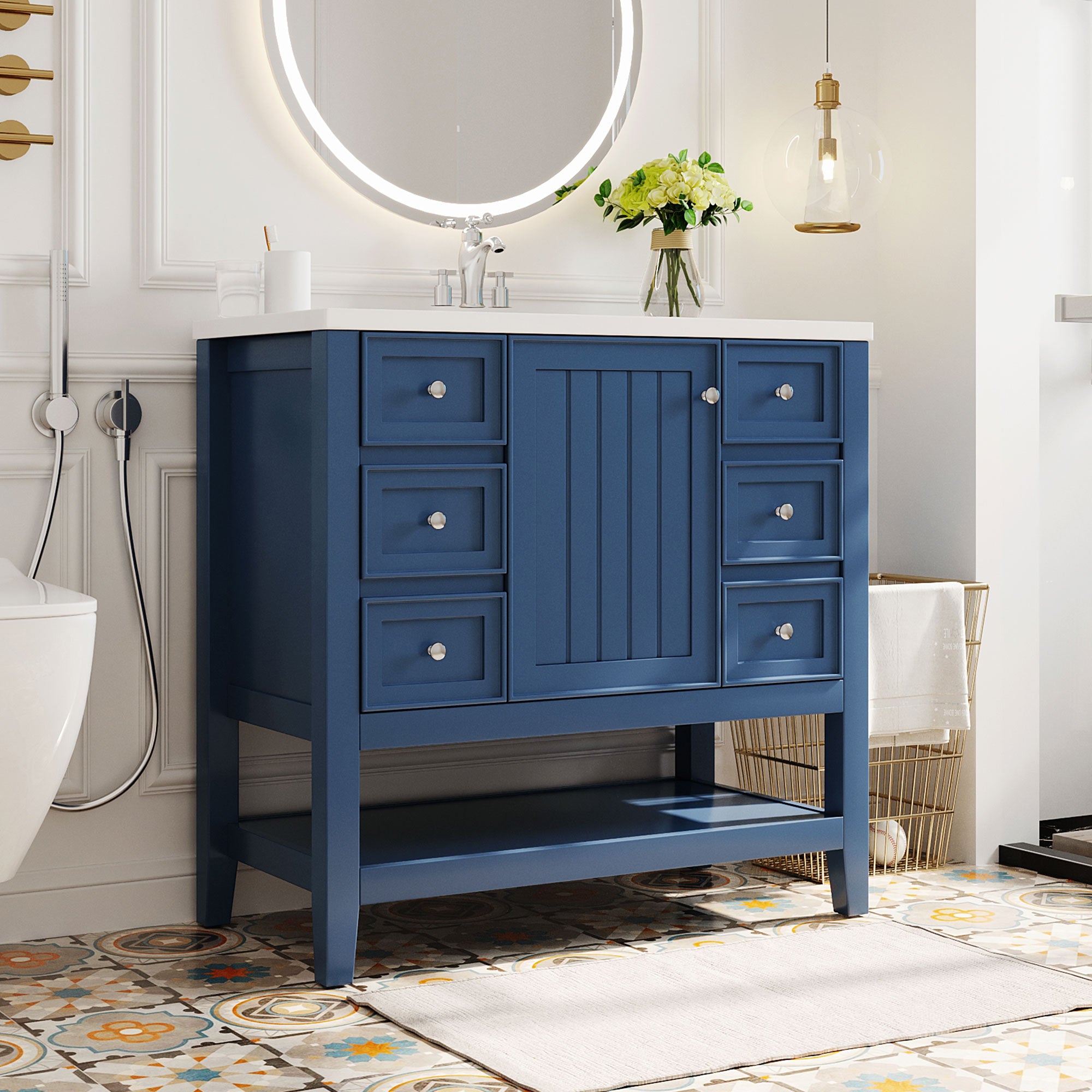 30 in. W x 72 in. H Freestanding Bathroom Cabinet in White with Adjustable Shelf and Drawer