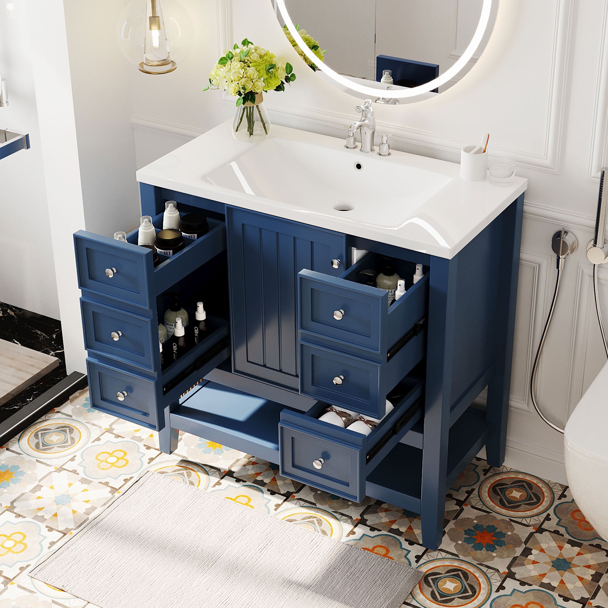 30 in. W x 72 in. H Freestanding Bathroom Cabinet in White with Adjustable Shelf and Drawer