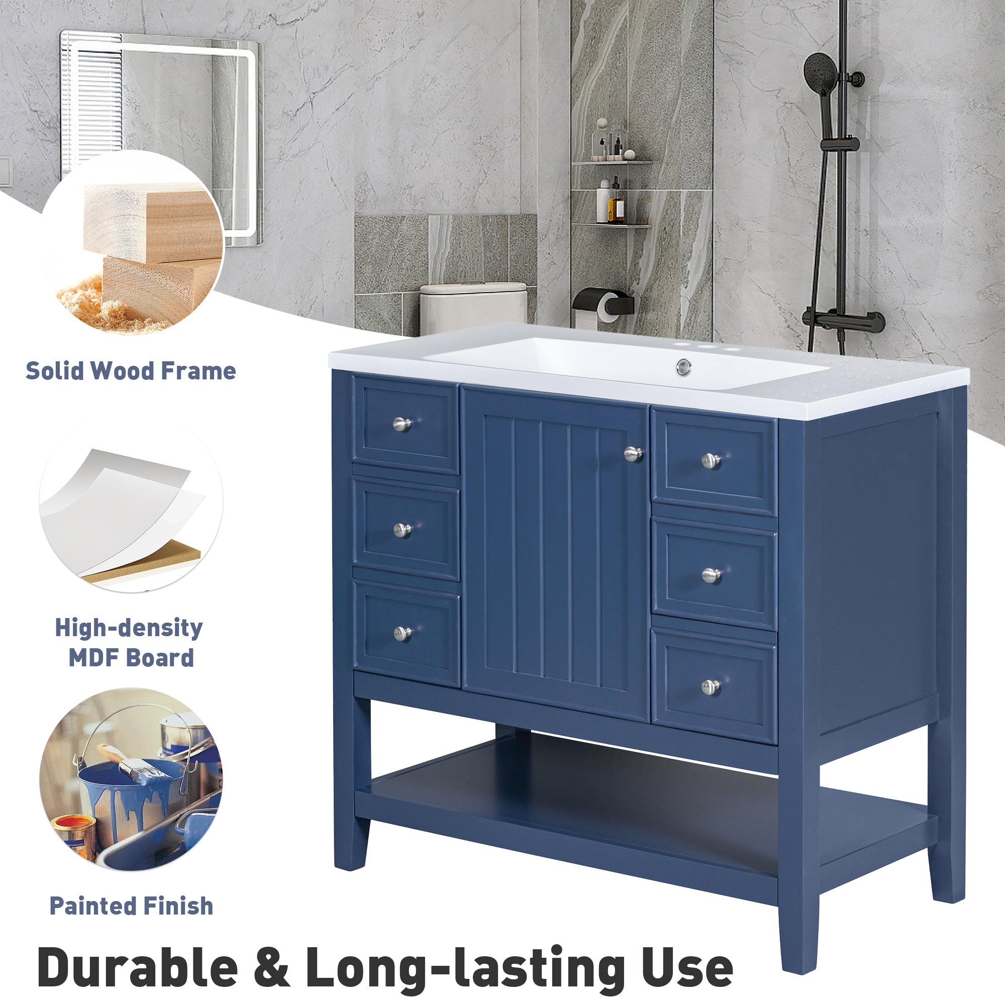 30 in. W x 72 in. H Freestanding Bathroom Cabinet in White with Adjustable Shelf and Drawer