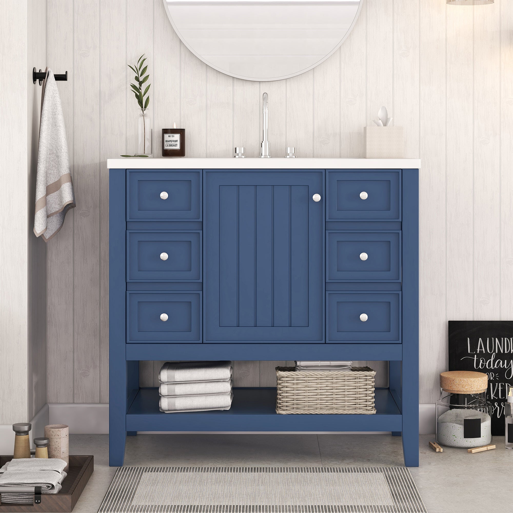 30 in. W x 72 in. H Freestanding Bathroom Cabinet in White with Adjustable Shelf and Drawer
