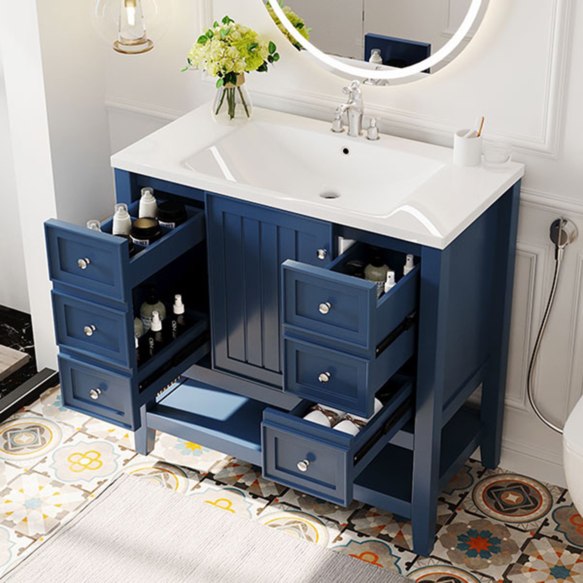 30 in. W x 72 in. H Freestanding Bathroom Cabinet in White with Adjustable Shelf and Drawer
