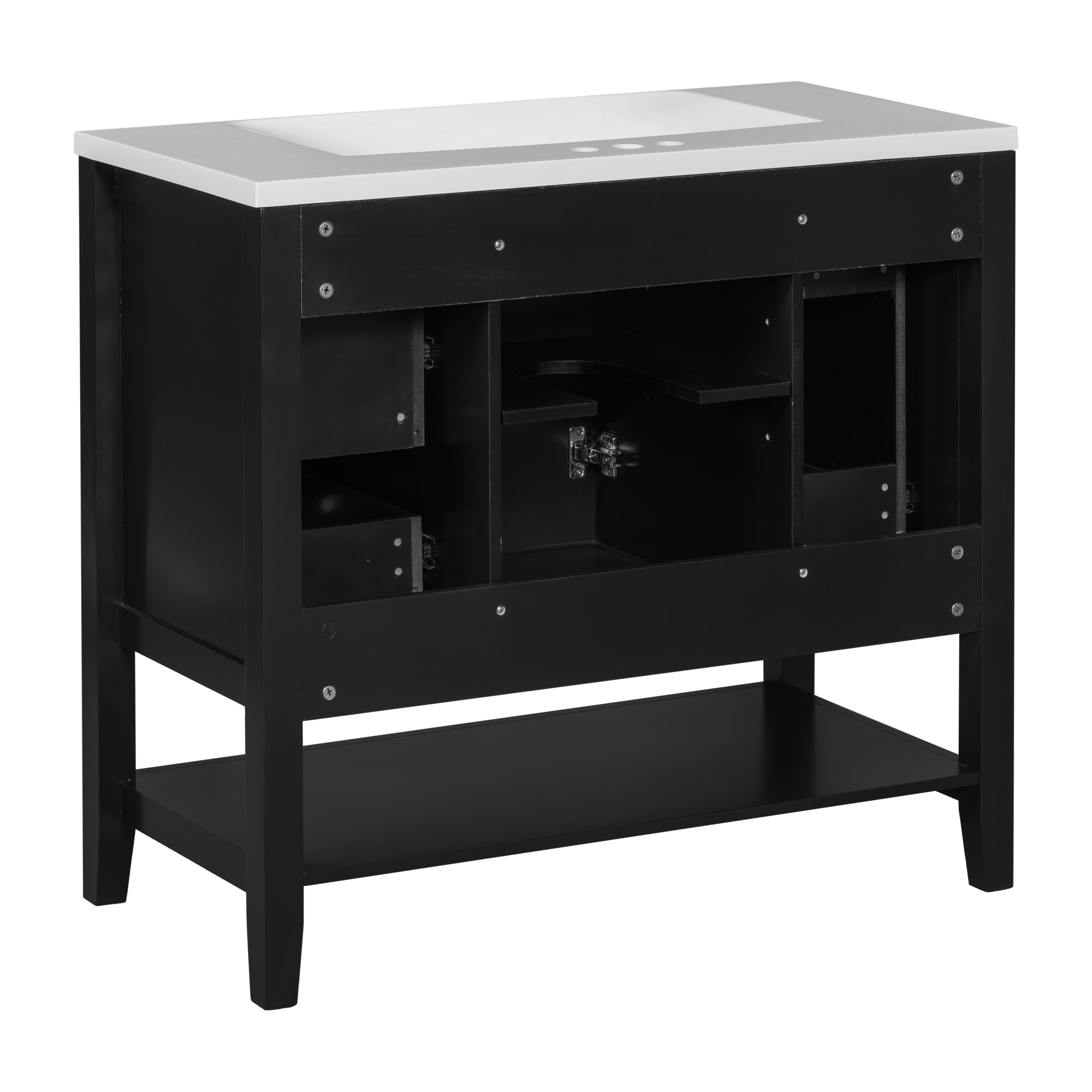 36 Inch Freestanding Bathroom Vanity Set with Drawers and Ceramic Sink