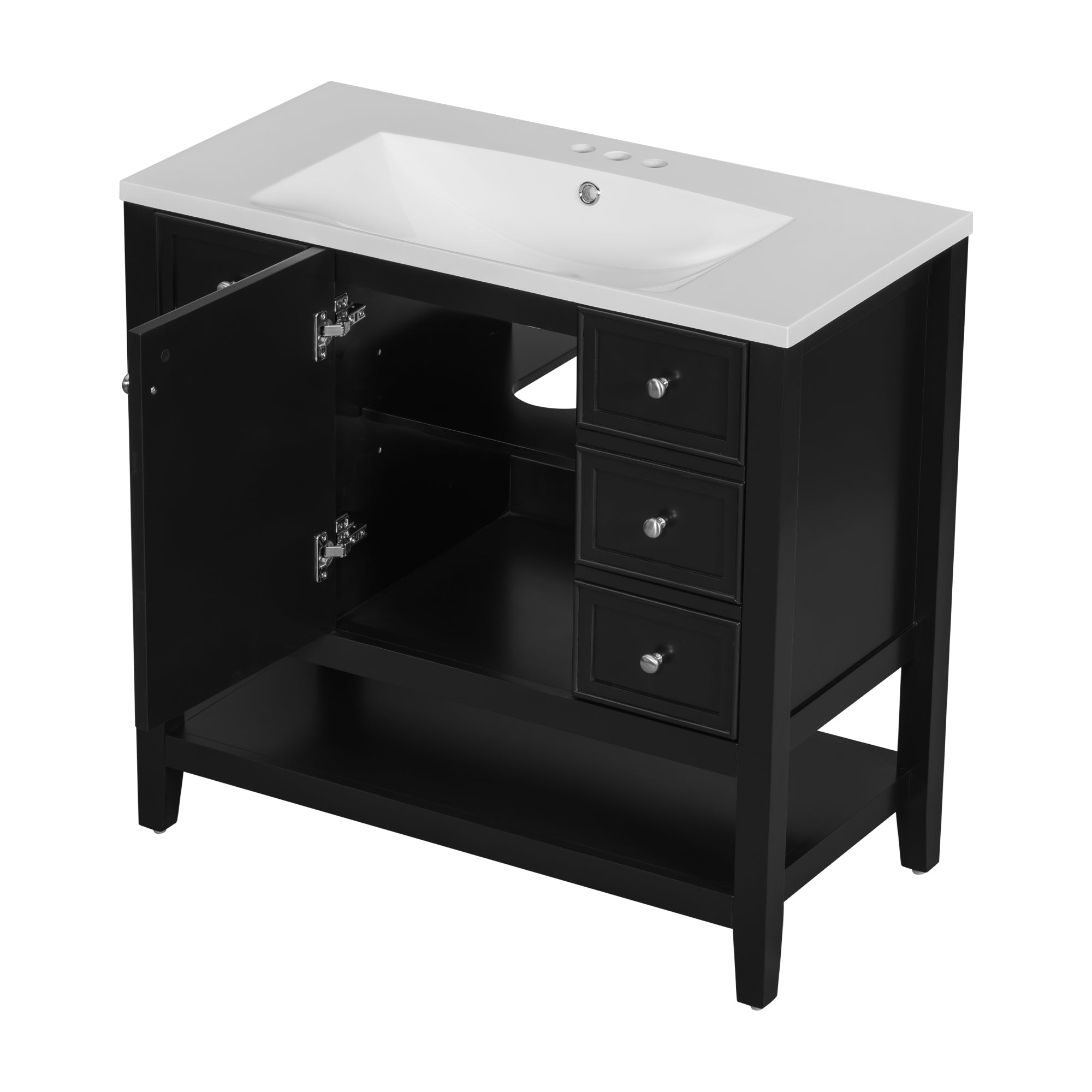 36 Inch Freestanding Bathroom Vanity Set with Drawers and Ceramic Sink