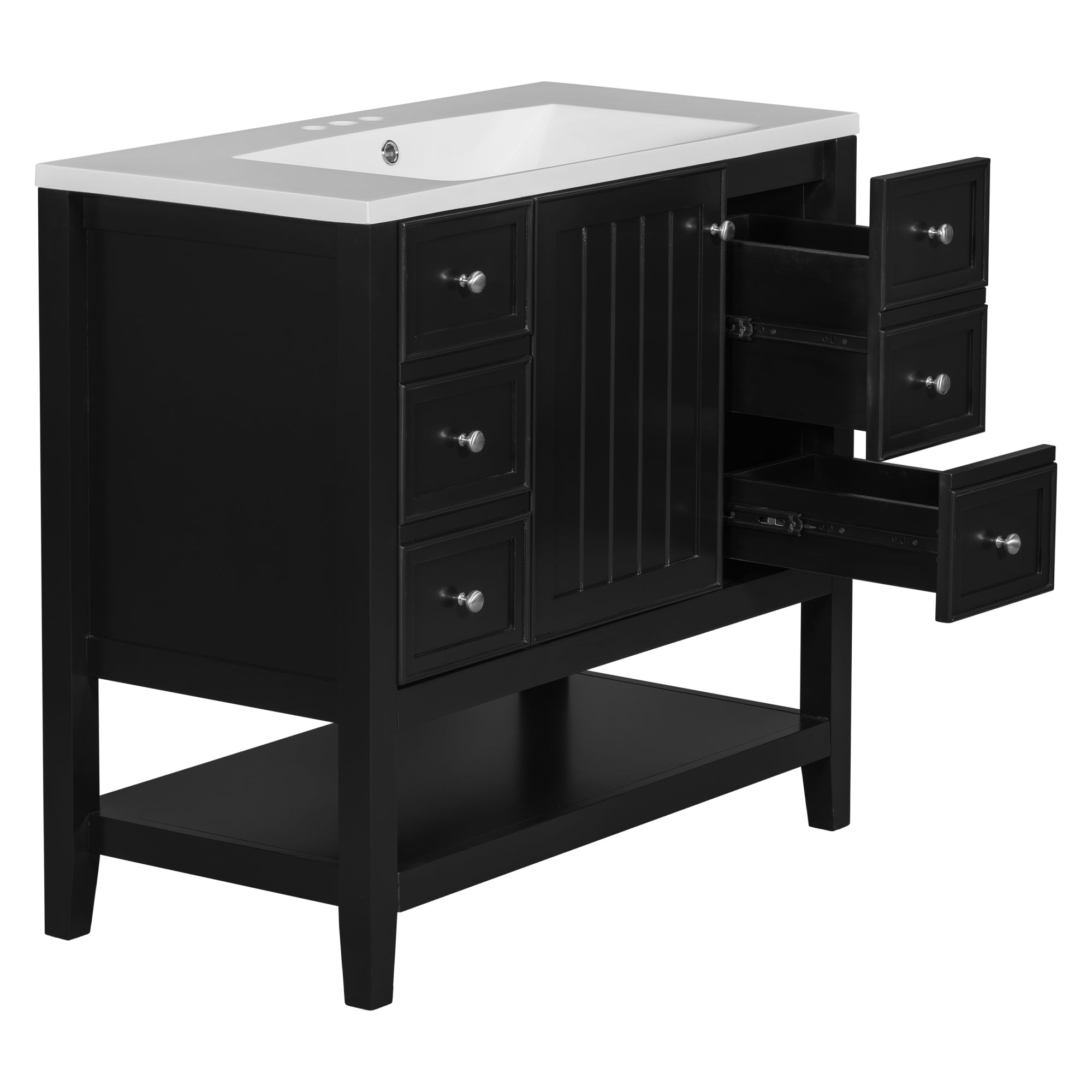 36 Inch Freestanding Bathroom Vanity Set with Drawers and Ceramic Sink