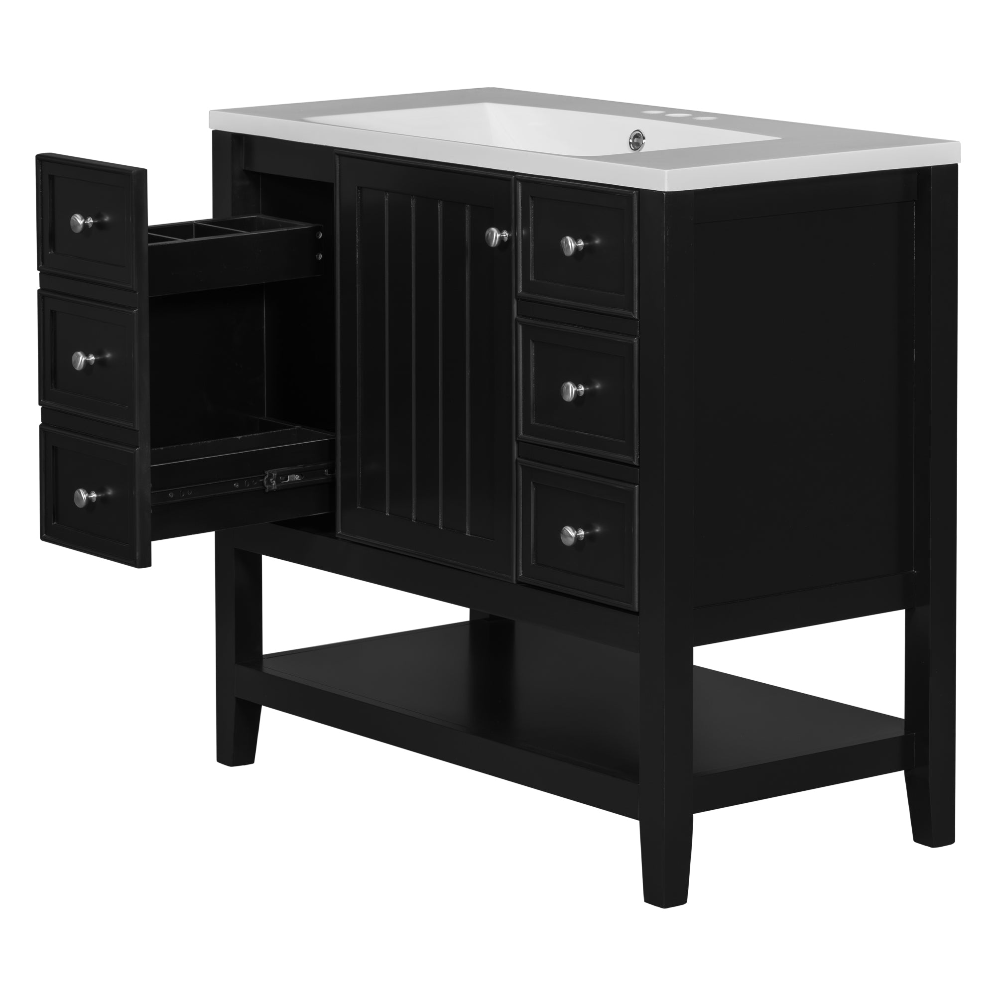36 Inch Freestanding Bathroom Vanity Set with Drawers and Ceramic Sink