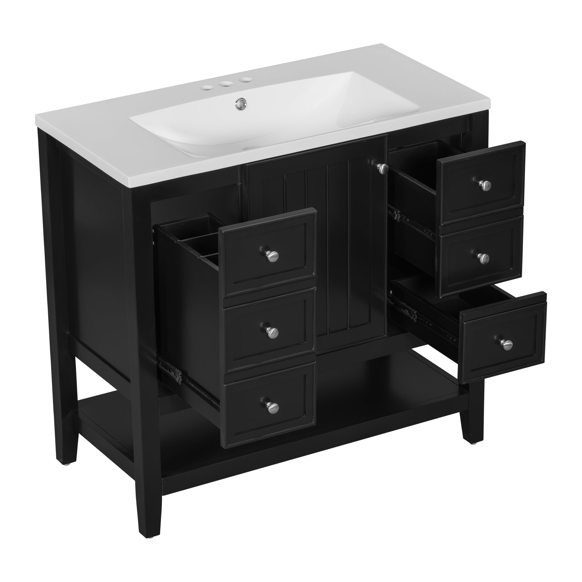 36 Inch Freestanding Bathroom Vanity Set with Drawers and Ceramic Sink