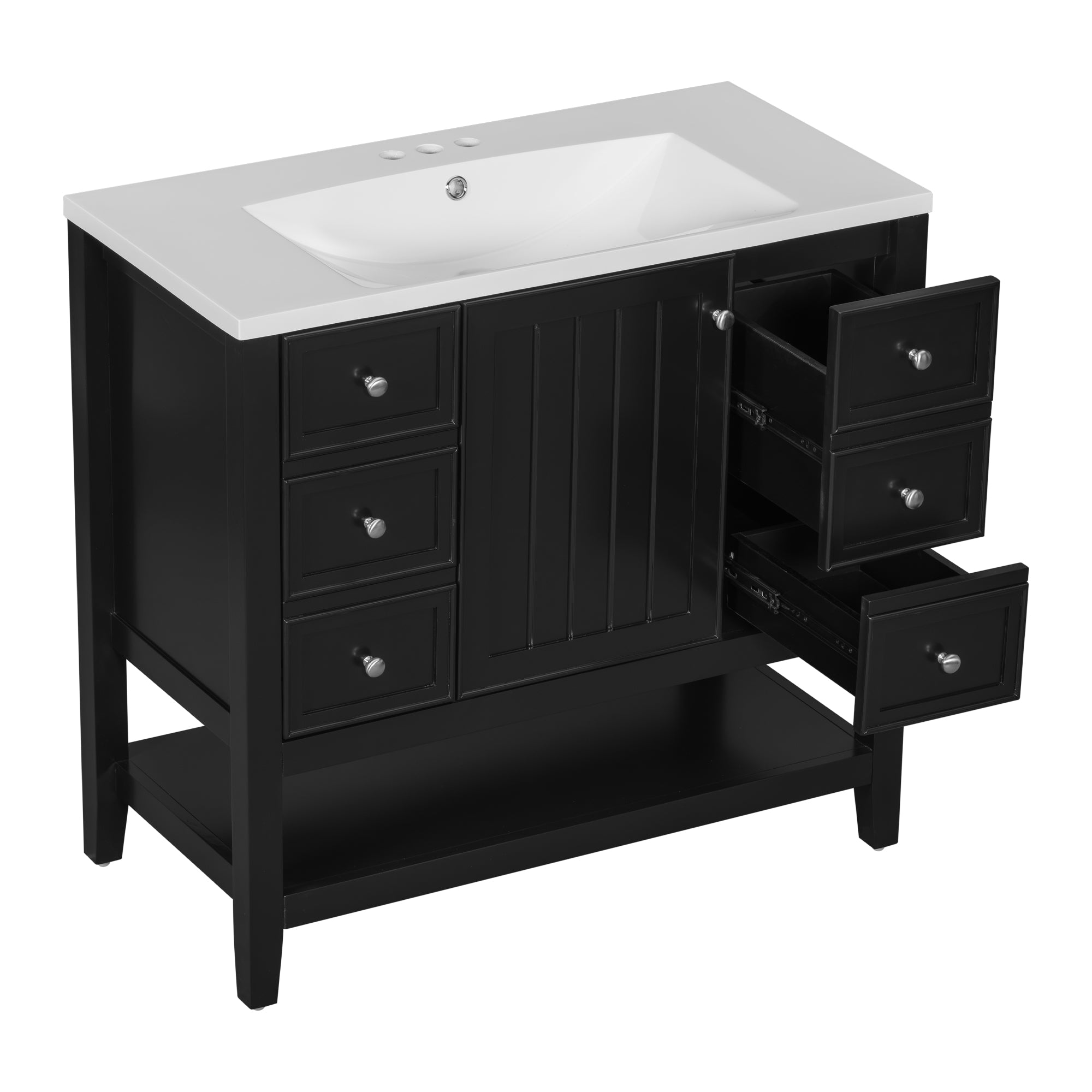 36 Inch Freestanding Bathroom Vanity Set with Drawers and Ceramic Sink
