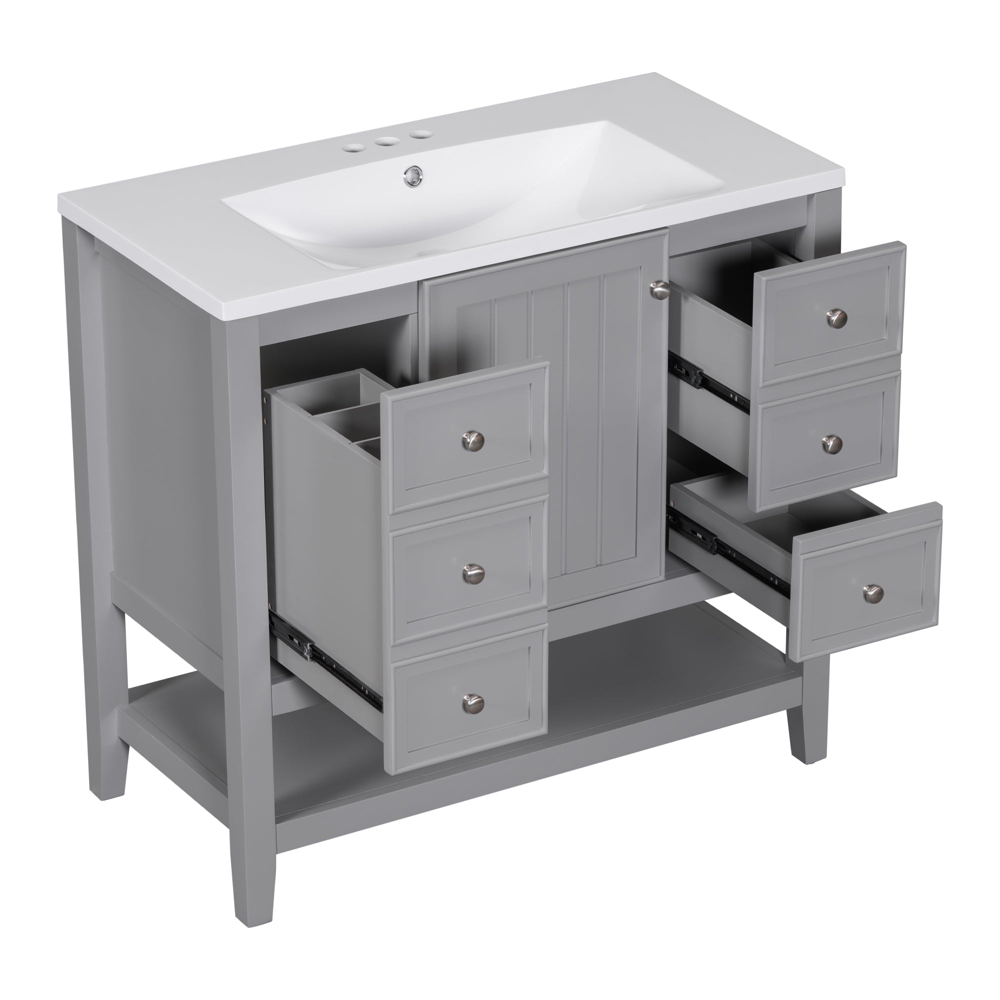 36 Inch Freestanding Bathroom Vanity Set with Drawers and Ceramic Sink