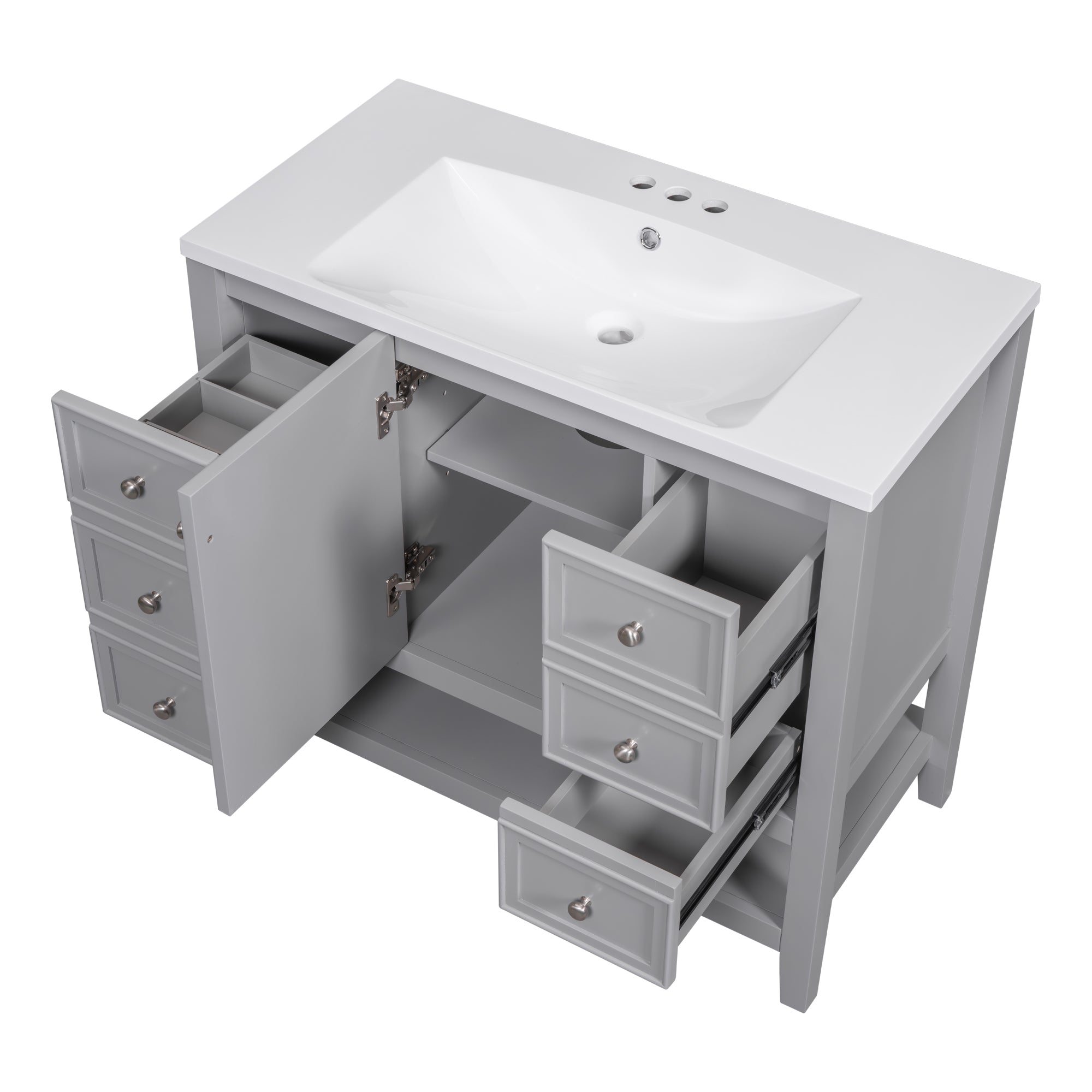 36 Inch Freestanding Bathroom Vanity Set with Drawers and Ceramic Sink