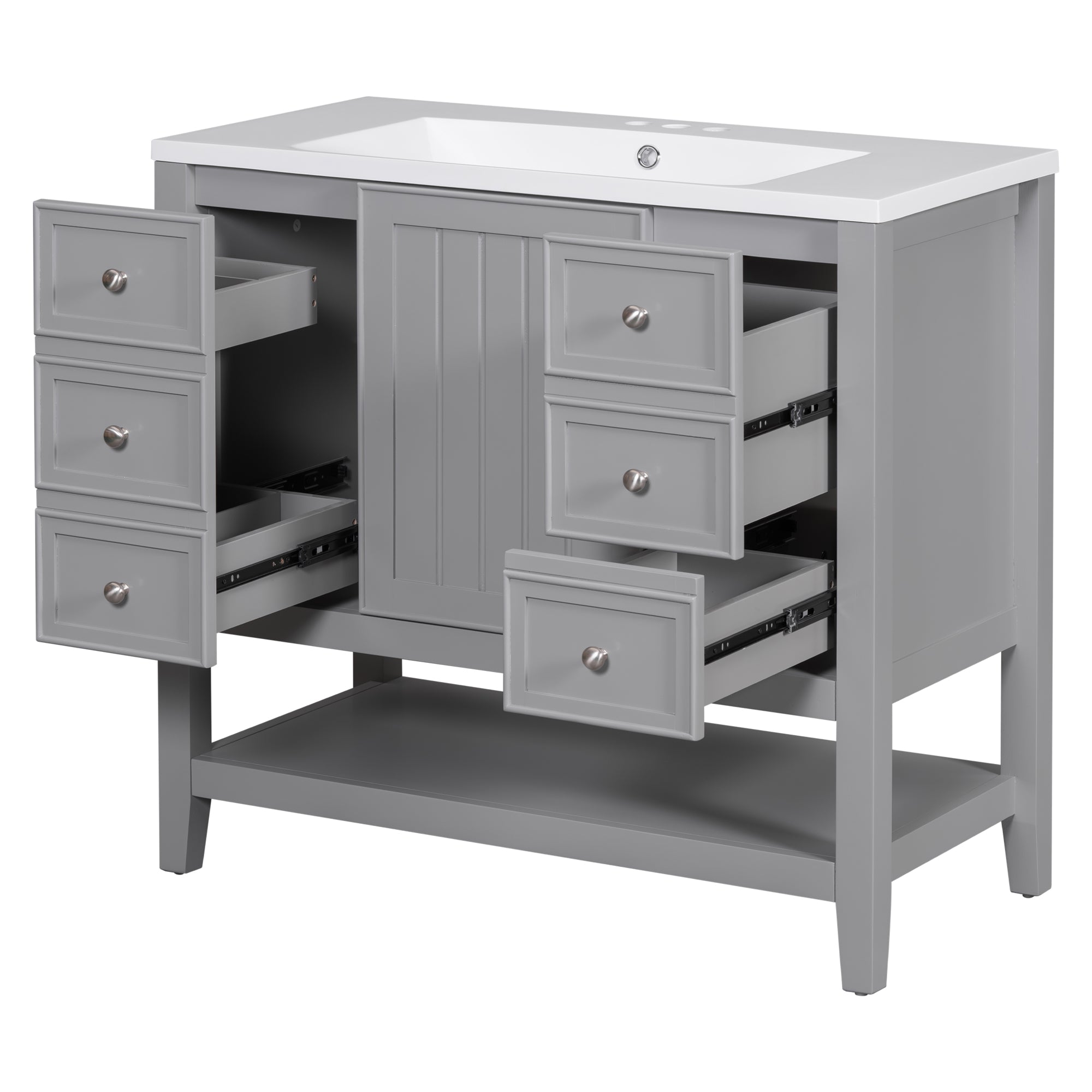36 Inch Freestanding Bathroom Vanity Set with Drawers and Ceramic Sink