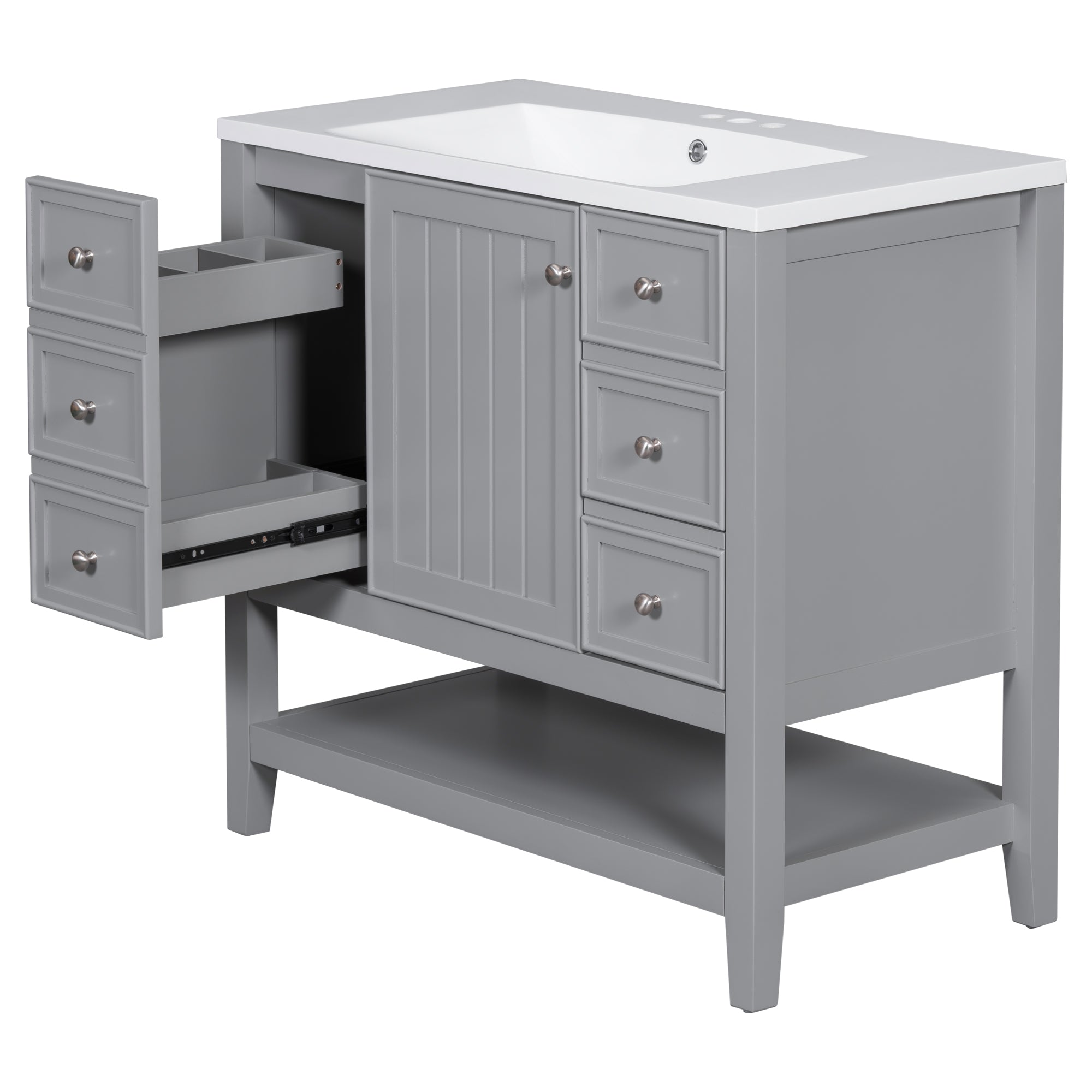 36 Inch Freestanding Bathroom Vanity Set with Drawers and Ceramic Sink