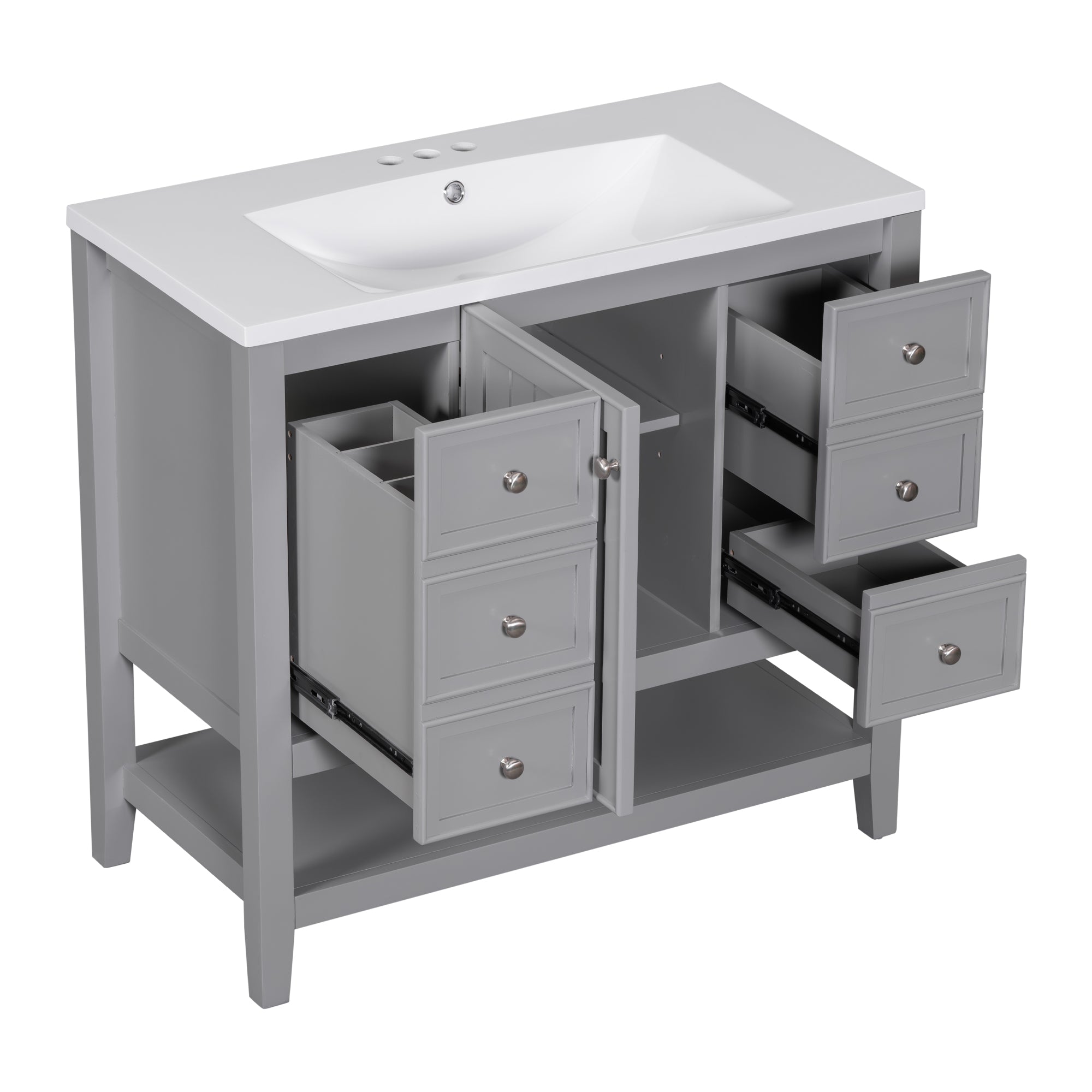 36 Inch Freestanding Bathroom Vanity Set with Drawers and Ceramic Sink