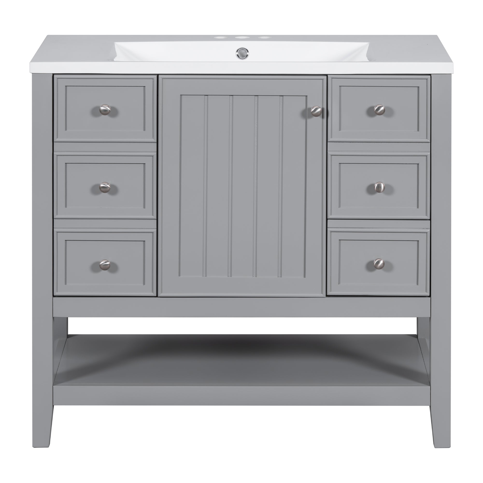 36 Inch Freestanding Bathroom Vanity Set with Drawers and Ceramic Sink