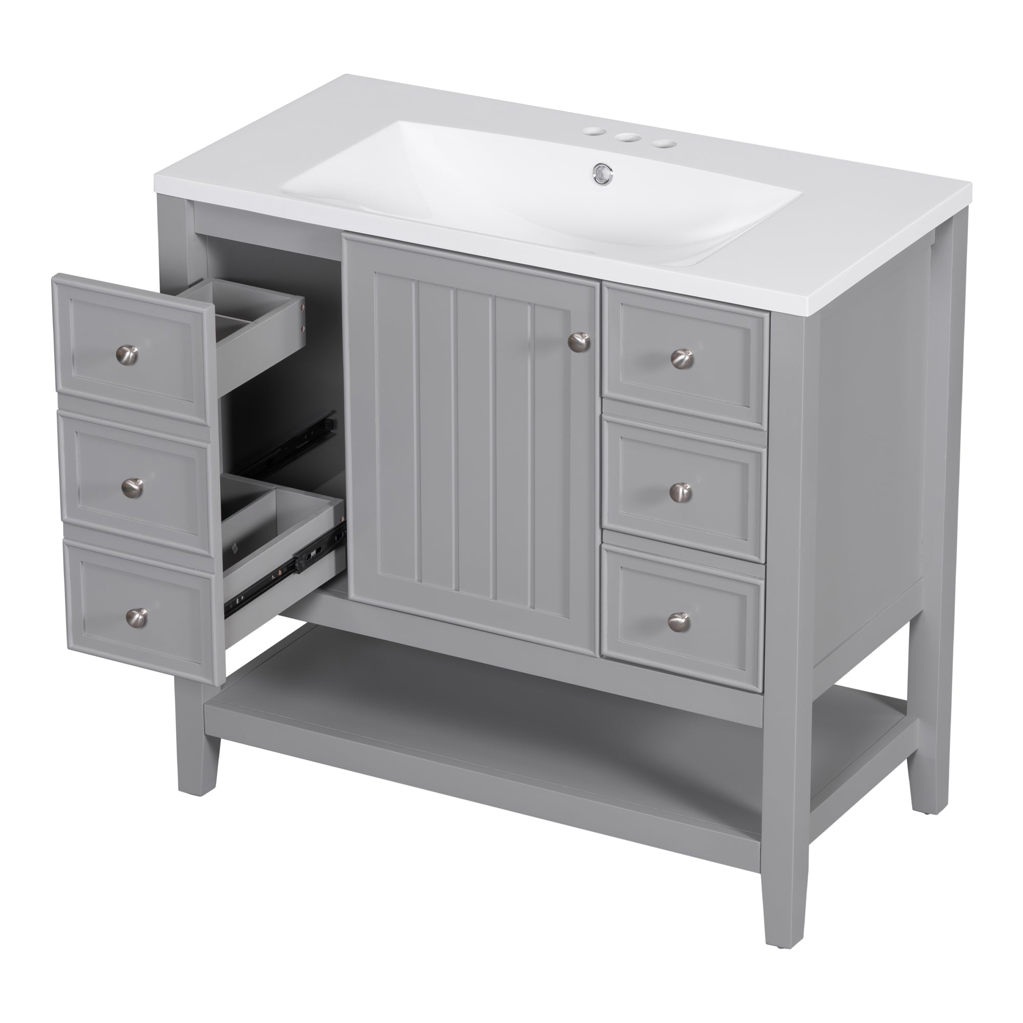 36 Inch Freestanding Bathroom Vanity Set with Drawers and Ceramic Sink