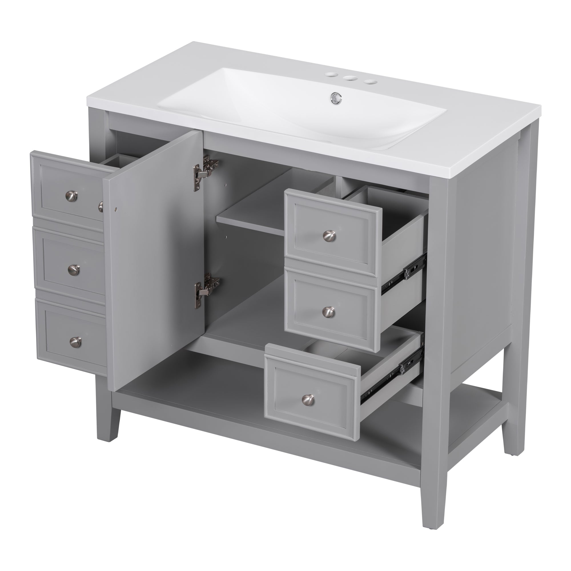 36 Inch Freestanding Bathroom Vanity Set with Drawers and Ceramic Sink