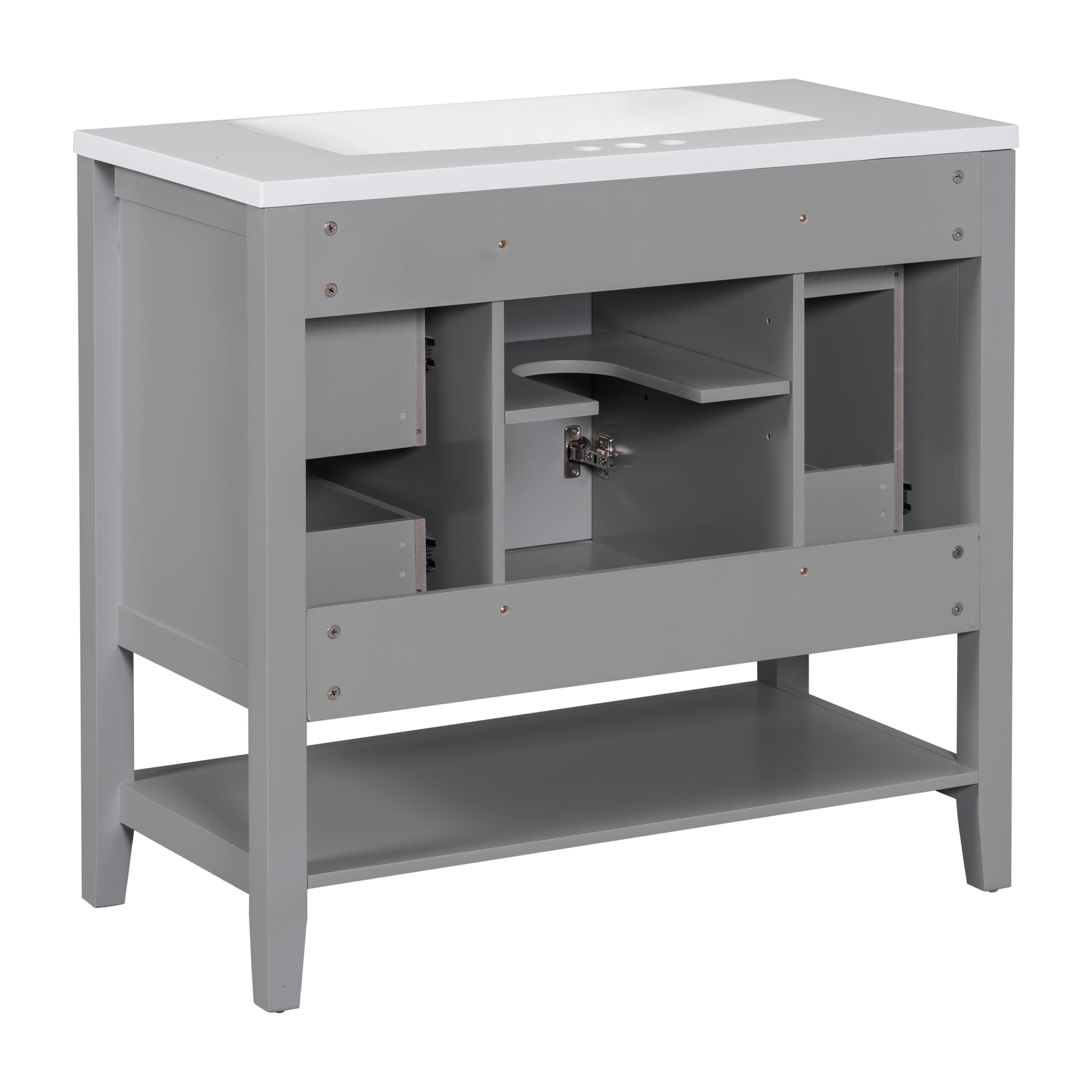 36 Inch Freestanding Bathroom Vanity Set with Drawers and Ceramic Sink
