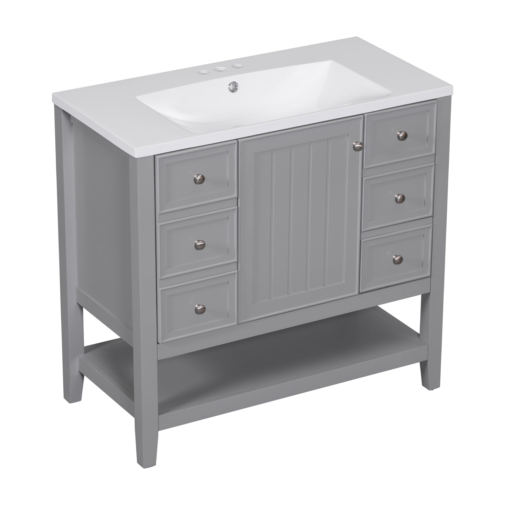 36 Inch Freestanding Bathroom Vanity Set with Drawers and Ceramic Sink