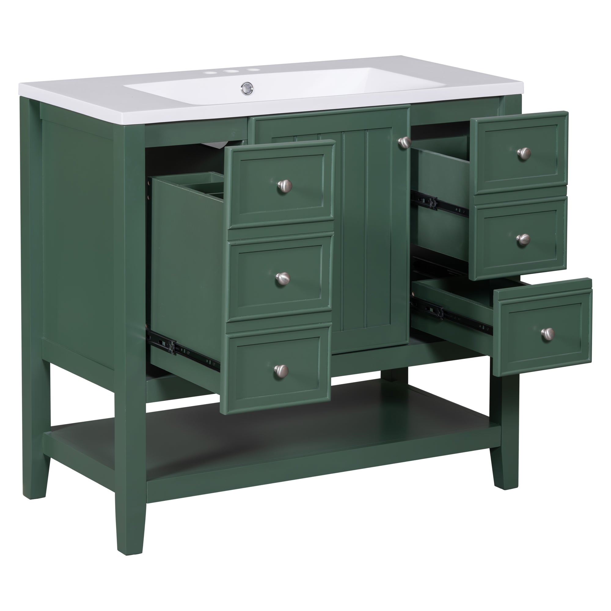 36 Inch Freestanding Bathroom Vanity Set with Drawers and Ceramic Sink
