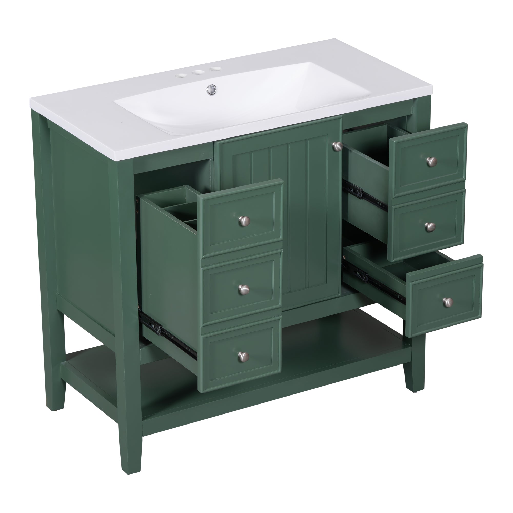 36 Inch Freestanding Bathroom Vanity Set with Drawers and Ceramic Sink