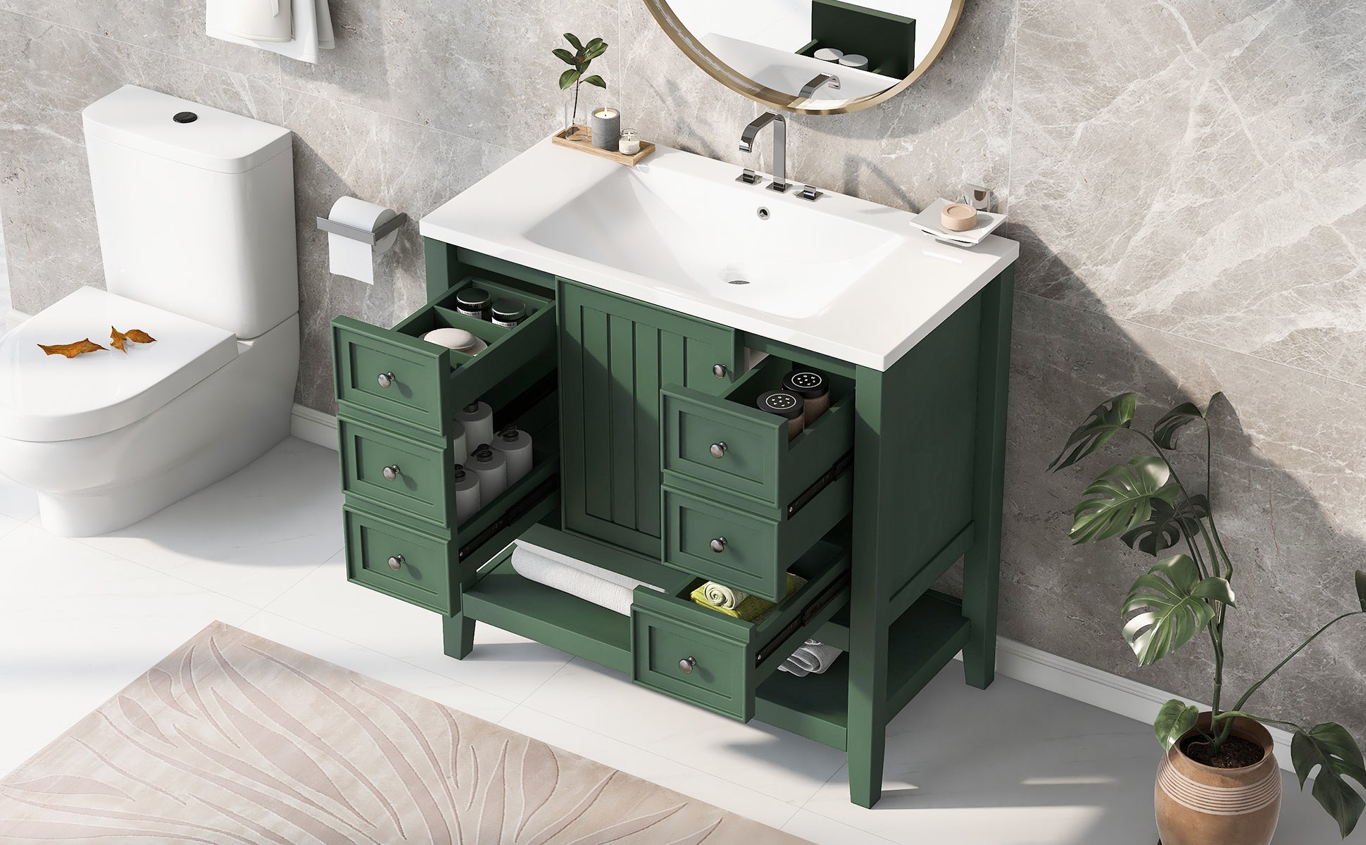 36 Inch Freestanding Bathroom Vanity Set with Drawers and Ceramic Sink