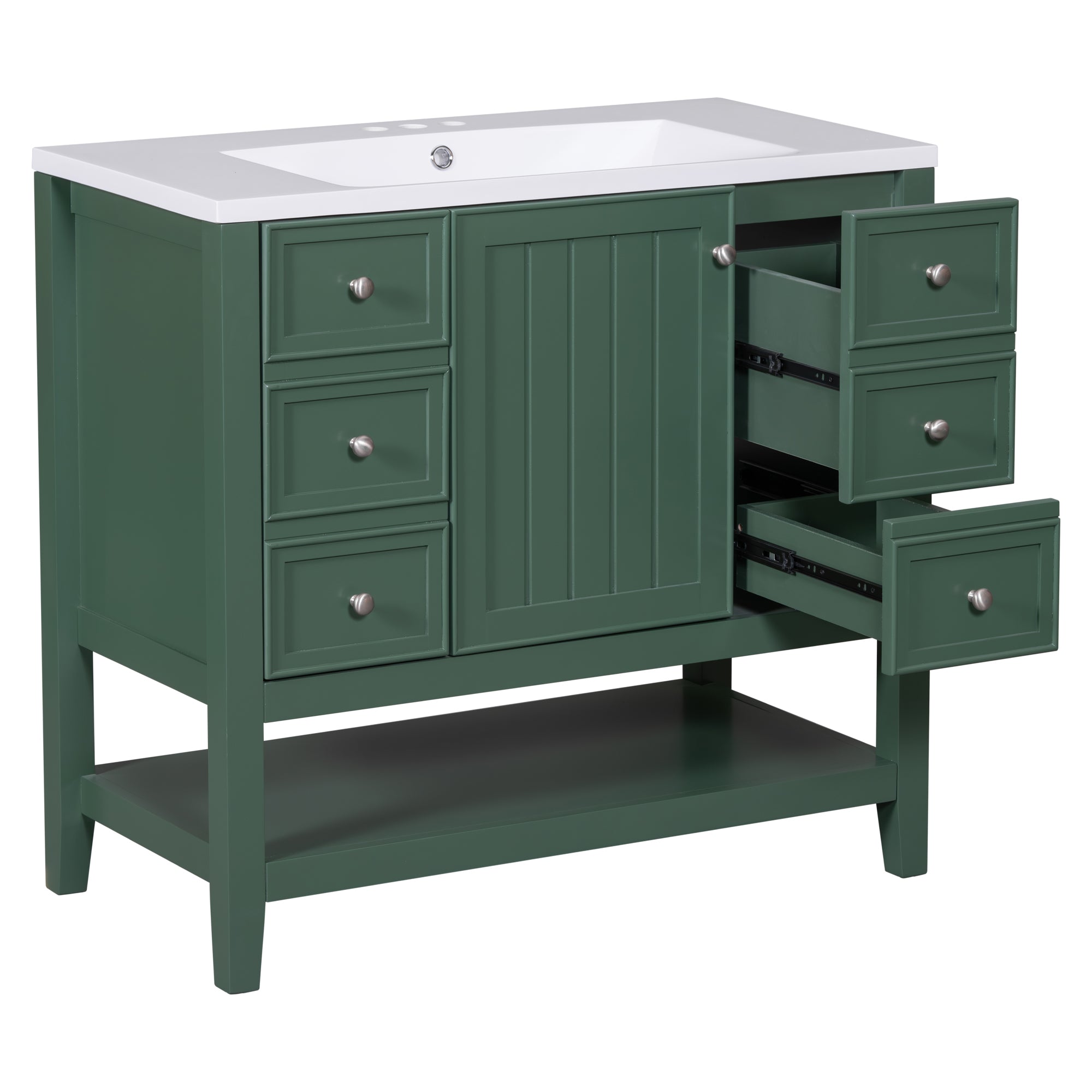36 Inch Freestanding Bathroom Vanity Set with Drawers and Ceramic Sink