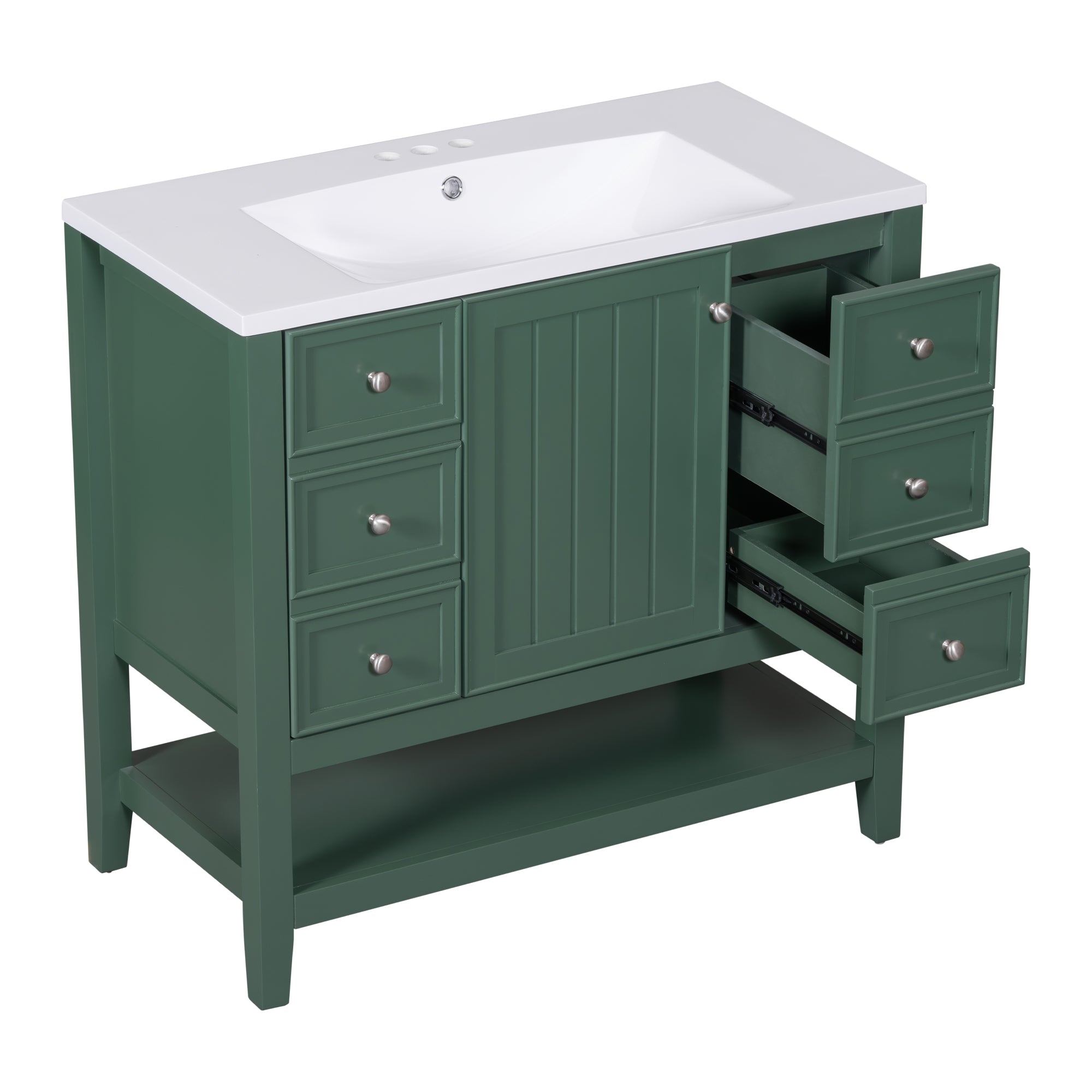 36 Inch Freestanding Bathroom Vanity Set with Drawers and Ceramic Sink