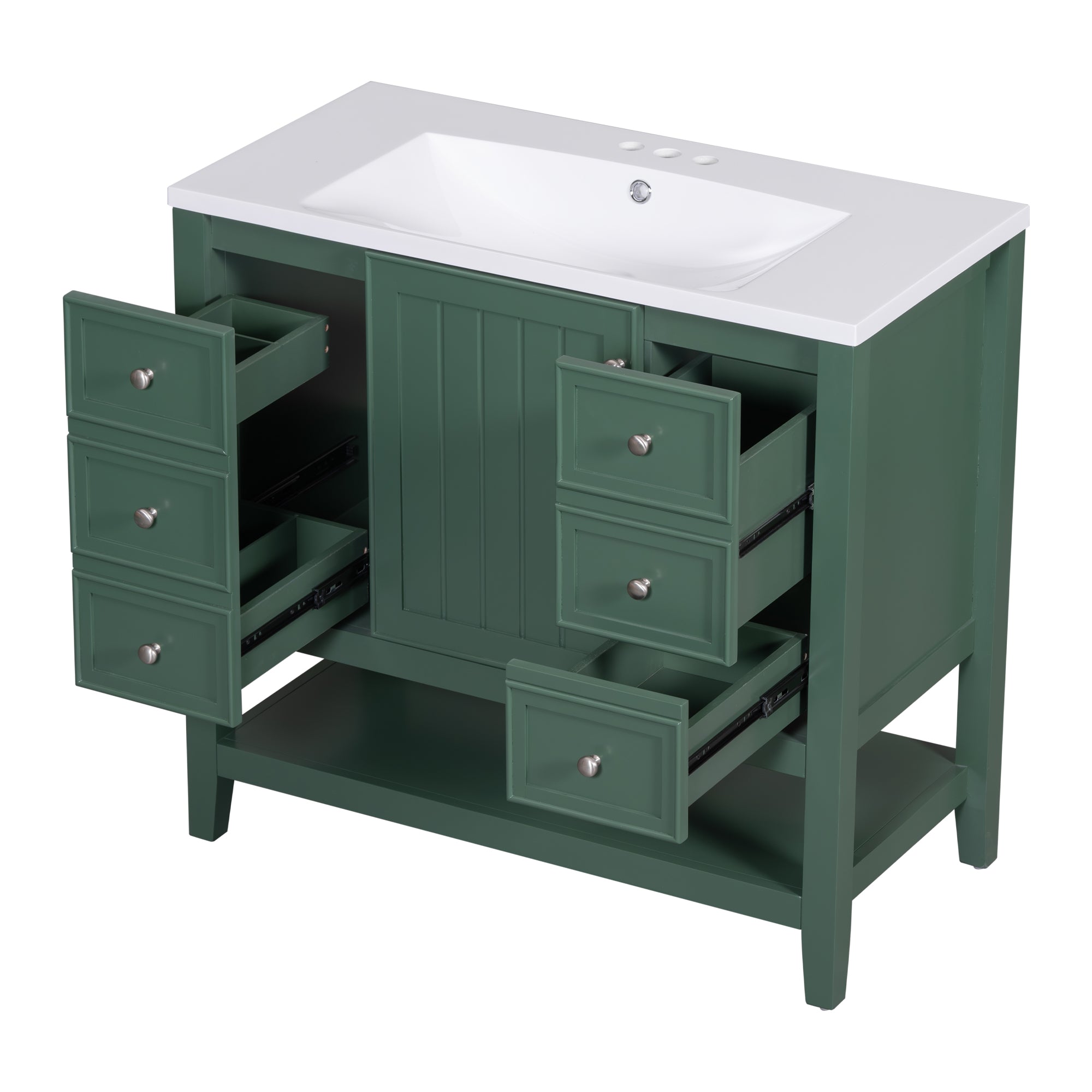 36 Inch Freestanding Bathroom Vanity Set with Drawers and Ceramic Sink