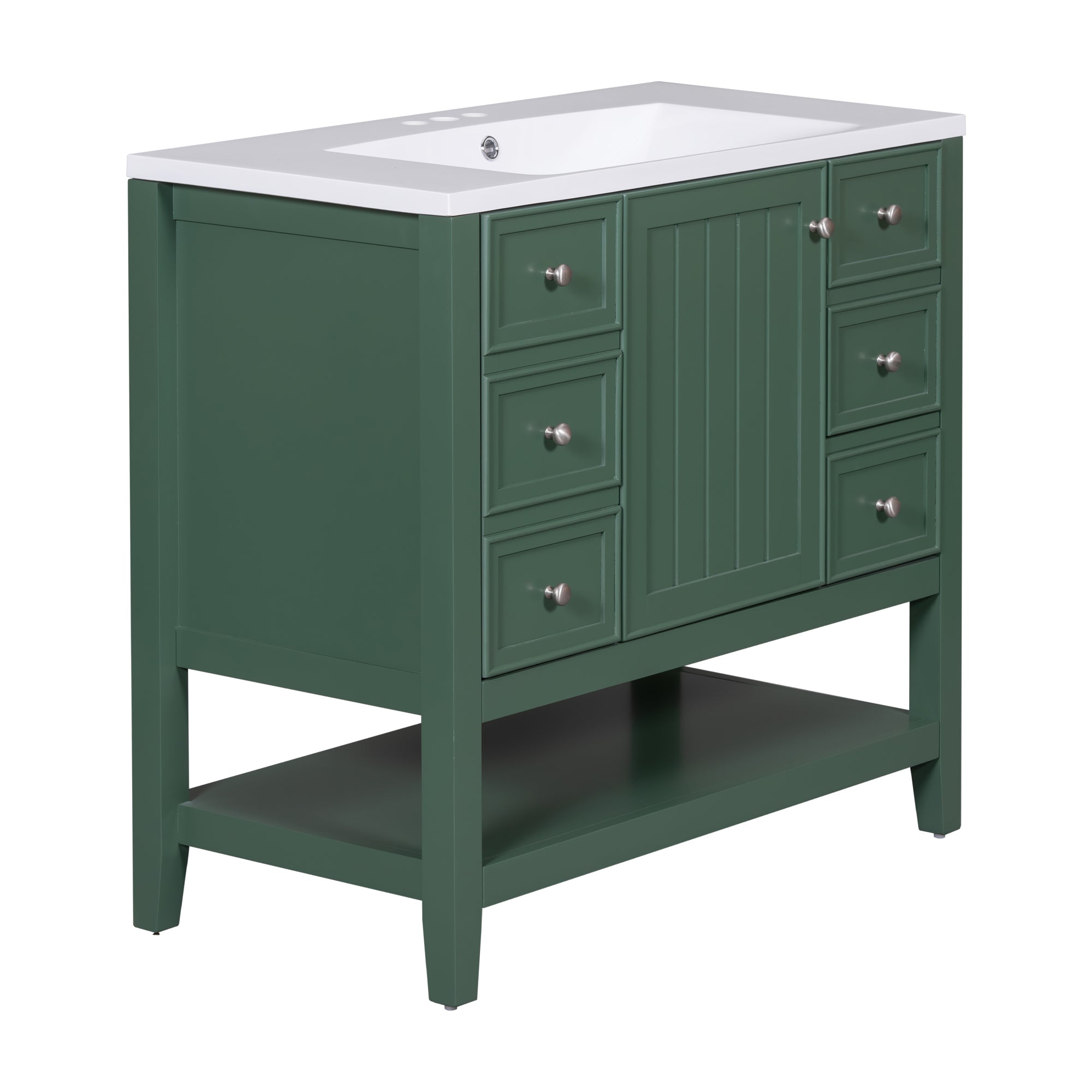 36 Inch Freestanding Bathroom Vanity Set with Drawers and Ceramic Sink