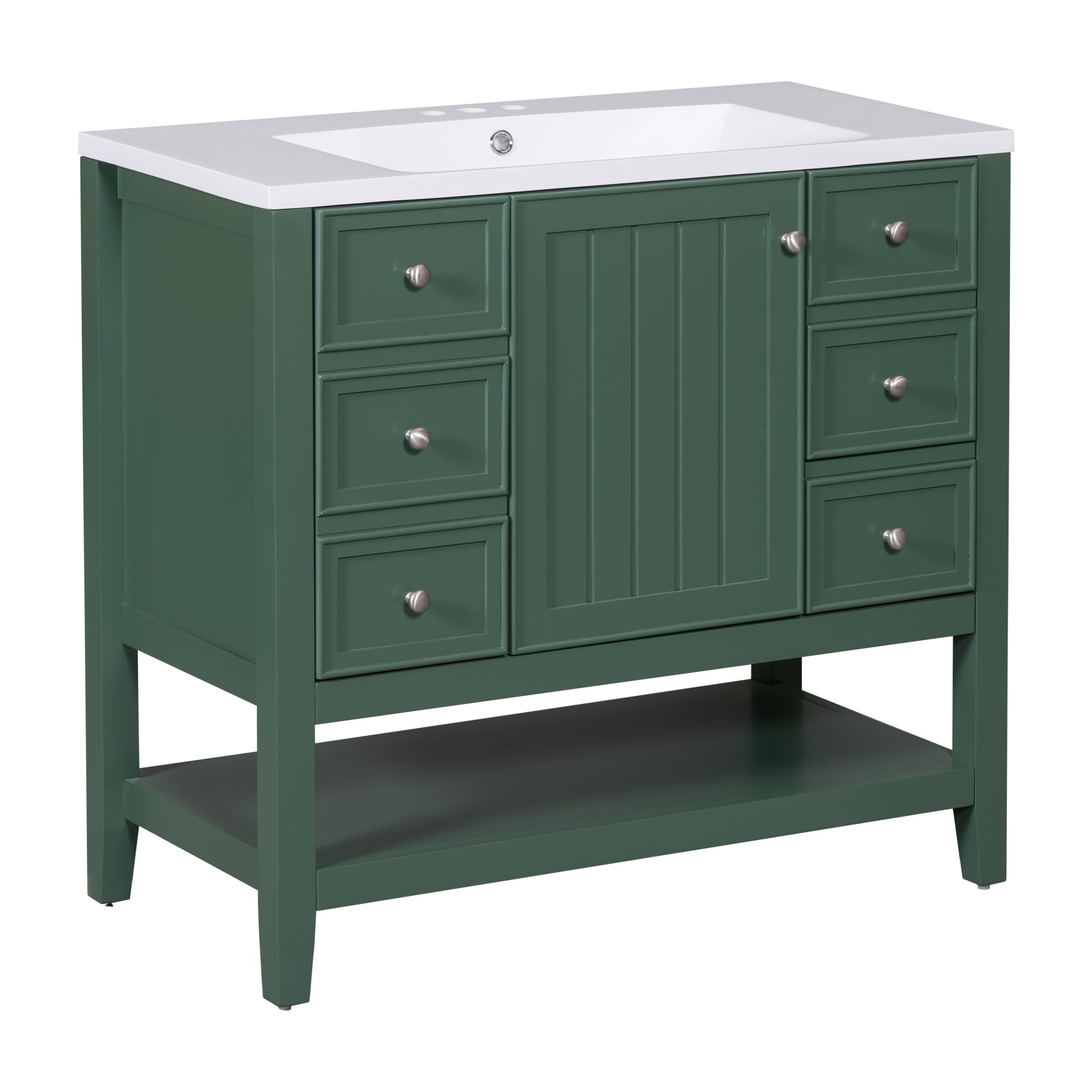 36 Inch Freestanding Bathroom Vanity Set with Drawers and Ceramic Sink