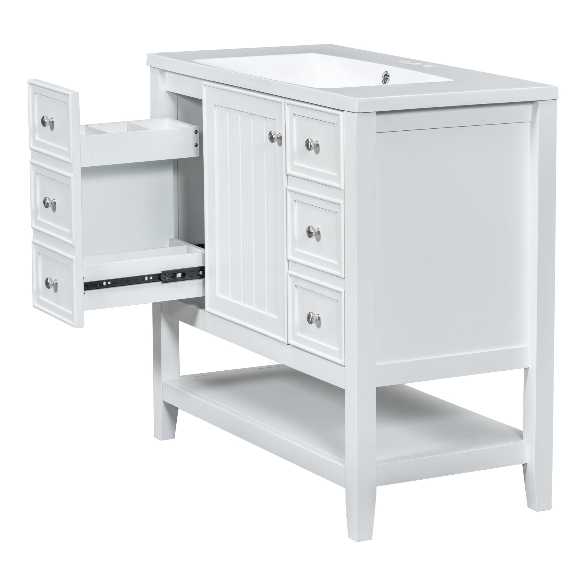36 Inch Freestanding Bathroom Vanity Set with Drawers and Ceramic Sink