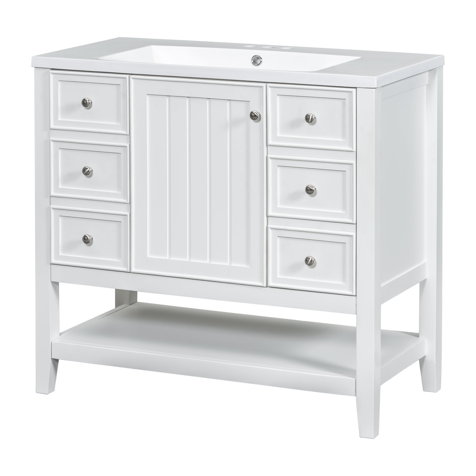 36 Inch Freestanding Bathroom Vanity Set with Drawers and Ceramic Sink