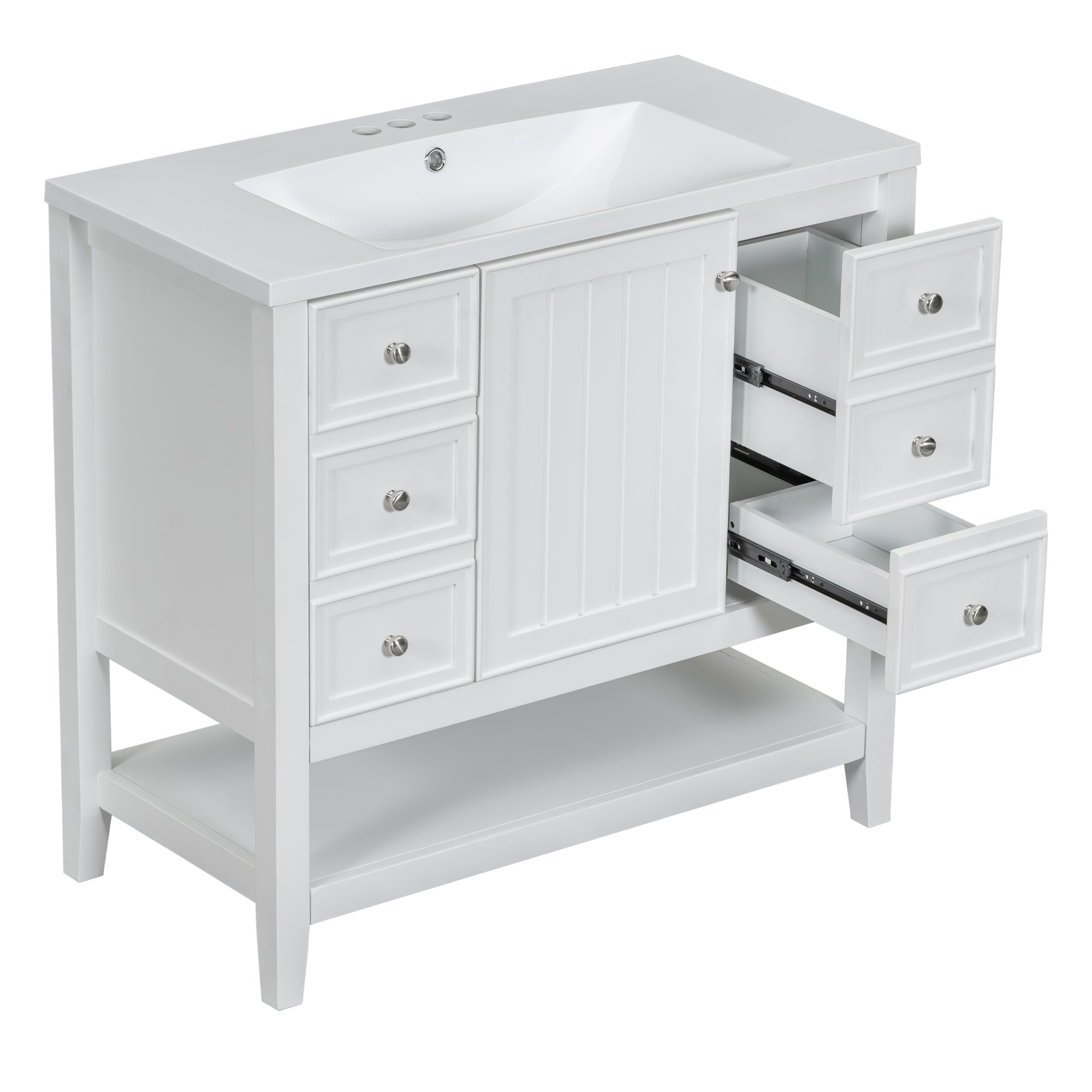 36 Inch Freestanding Bathroom Vanity Set with Drawers and Ceramic Sink