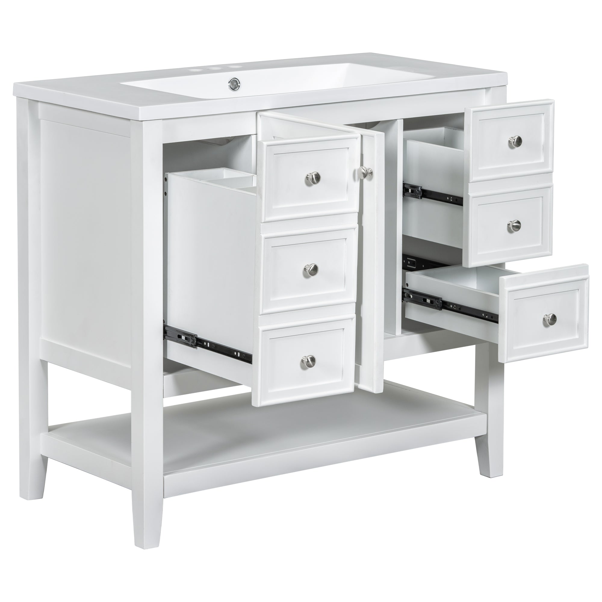 36 Inch Freestanding Bathroom Vanity Set with Drawers and Ceramic Sink