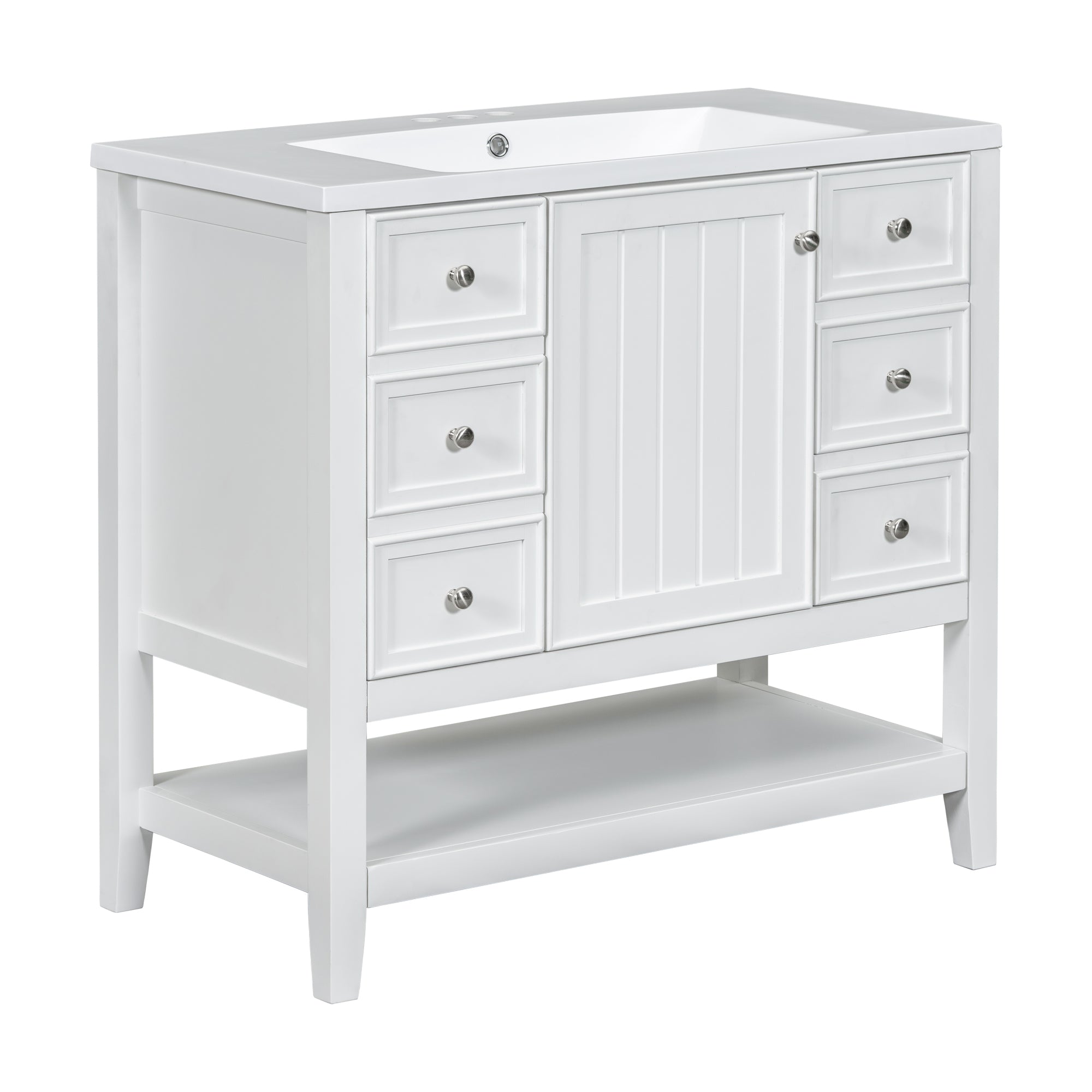 36 Inch Freestanding Bathroom Vanity Set with Drawers and Ceramic Sink