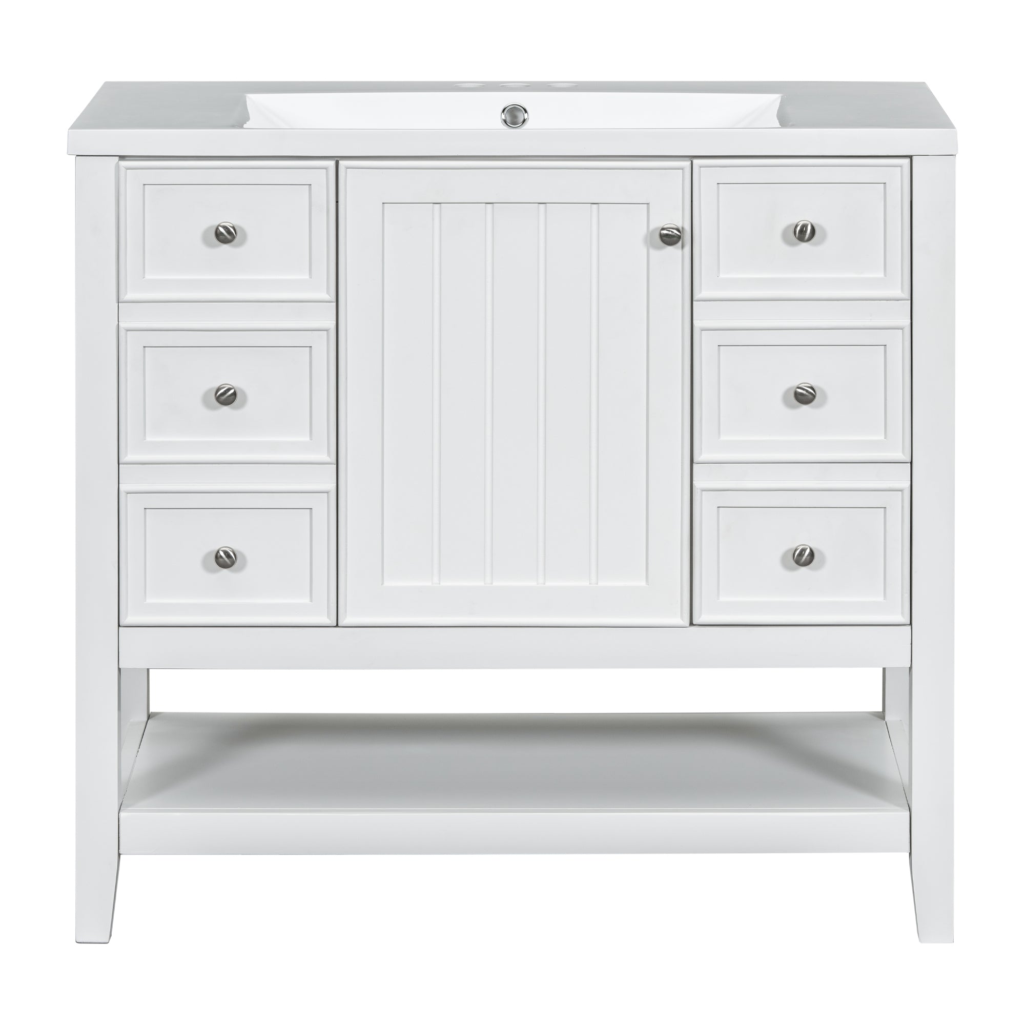 36 Inch Freestanding Bathroom Vanity Set with Drawers and Ceramic Sink