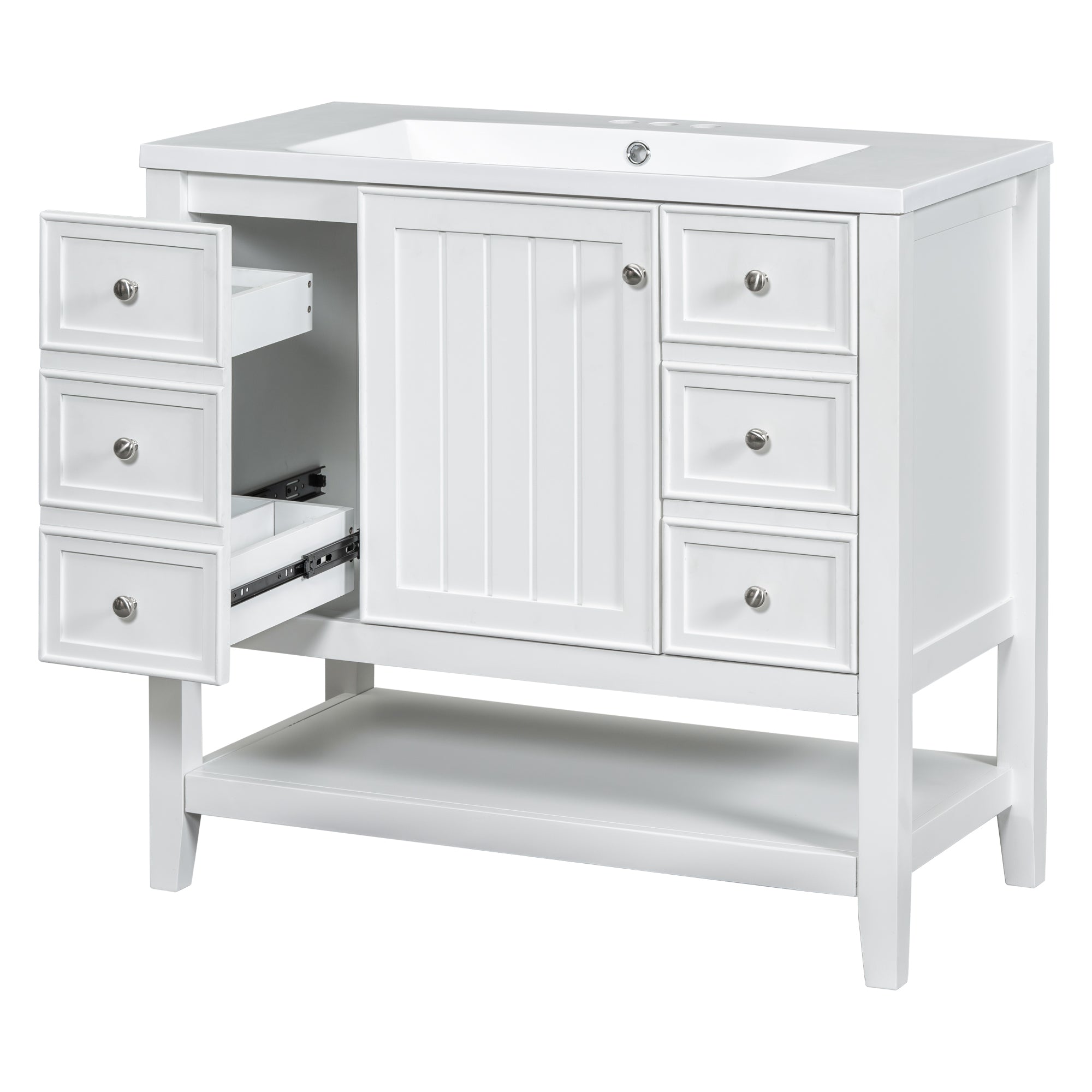 36 Inch Freestanding Bathroom Vanity Set with Drawers and Ceramic Sink