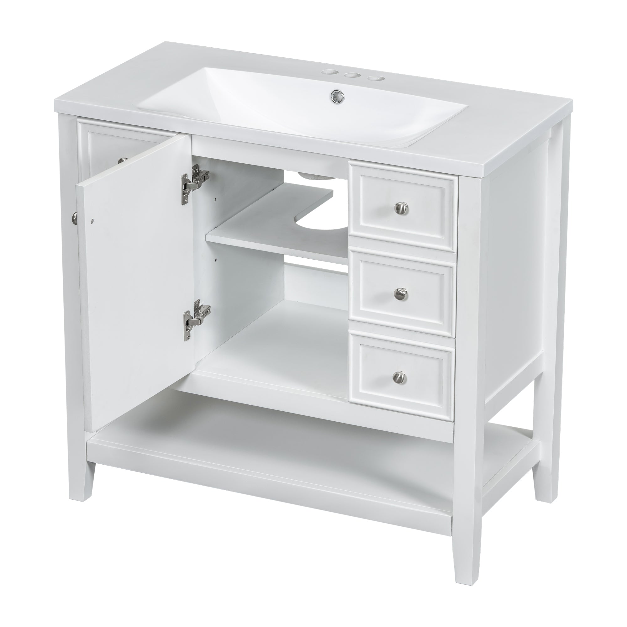 36 Inch Freestanding Bathroom Vanity Set with Drawers and Ceramic Sink