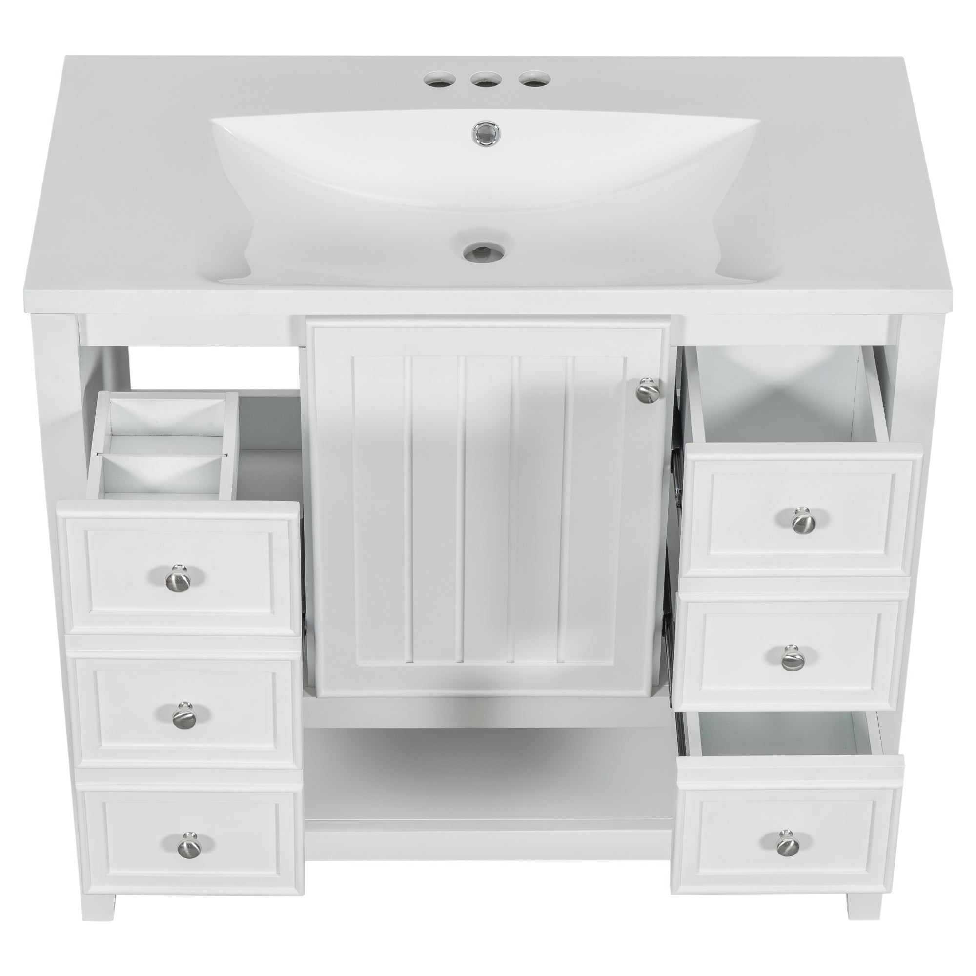 36 Inch Freestanding Bathroom Vanity Set with Drawers and Ceramic Sink