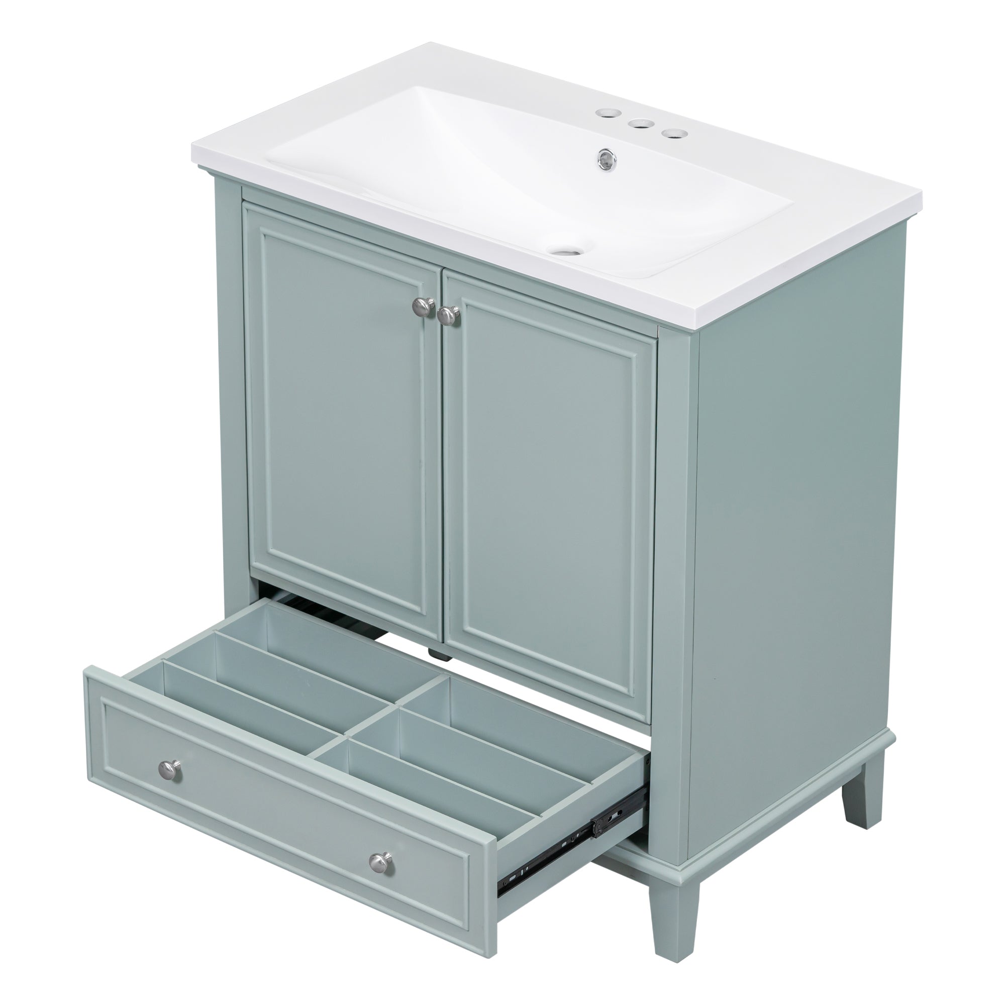 30 Inch Freestanding Bathroom Vanity Set in Green with Drawer and Ceramic Sink