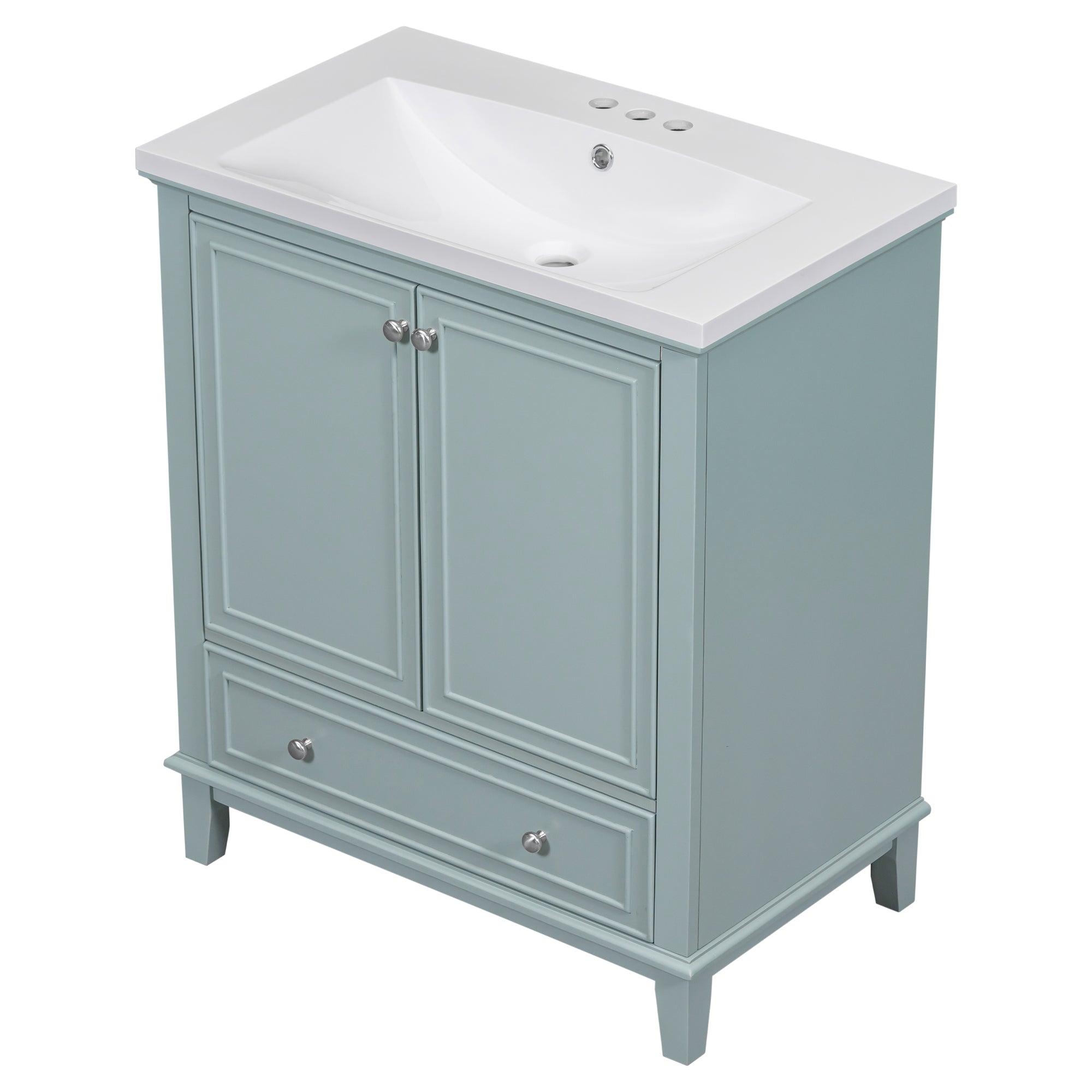 30 Inch Freestanding Bathroom Vanity Set in Green with Drawer and Ceramic Sink