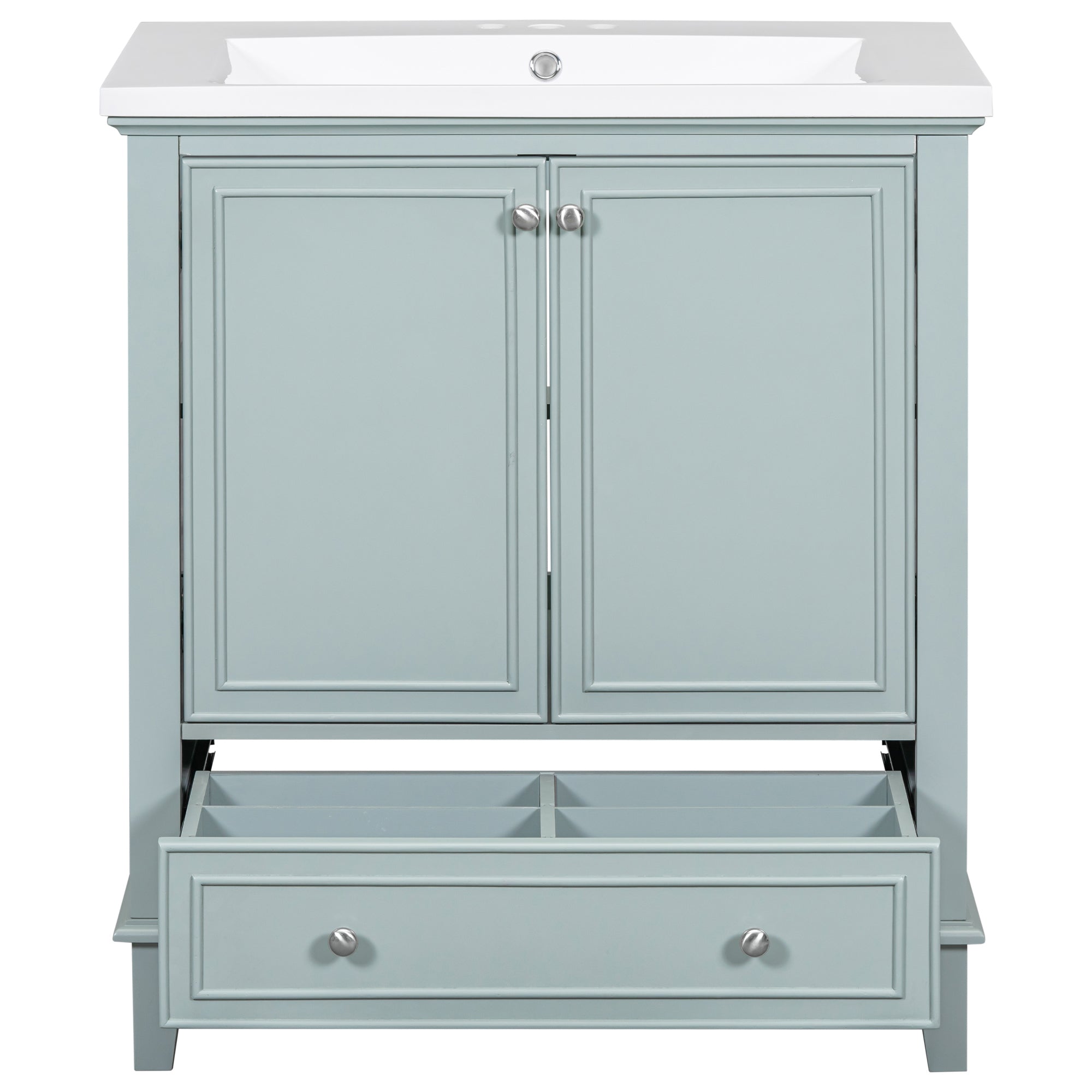 30 Inch Freestanding Bathroom Vanity Set in Green with Drawer and Ceramic Sink