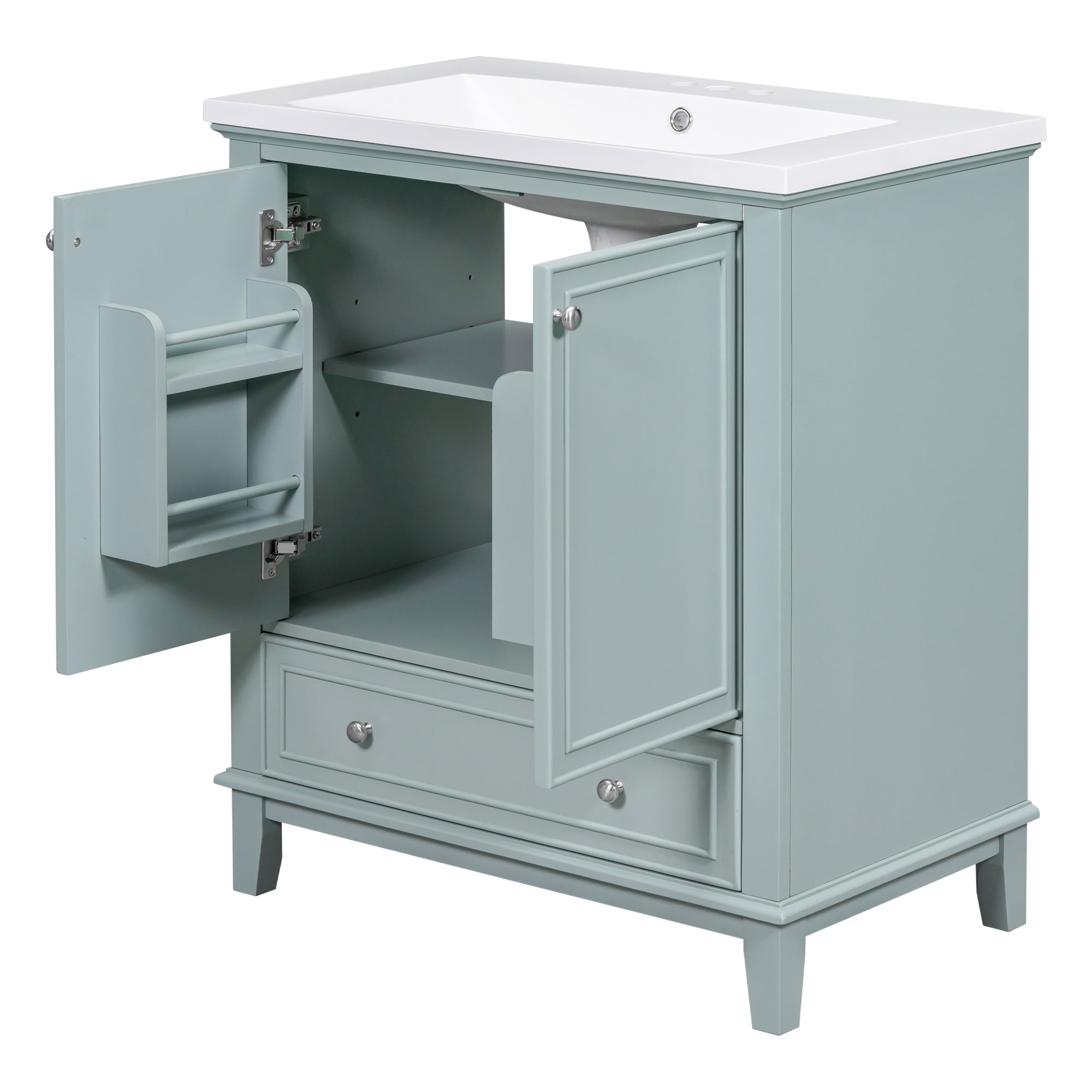 30 Inch Freestanding Bathroom Vanity Set in Green with Drawer and Ceramic Sink