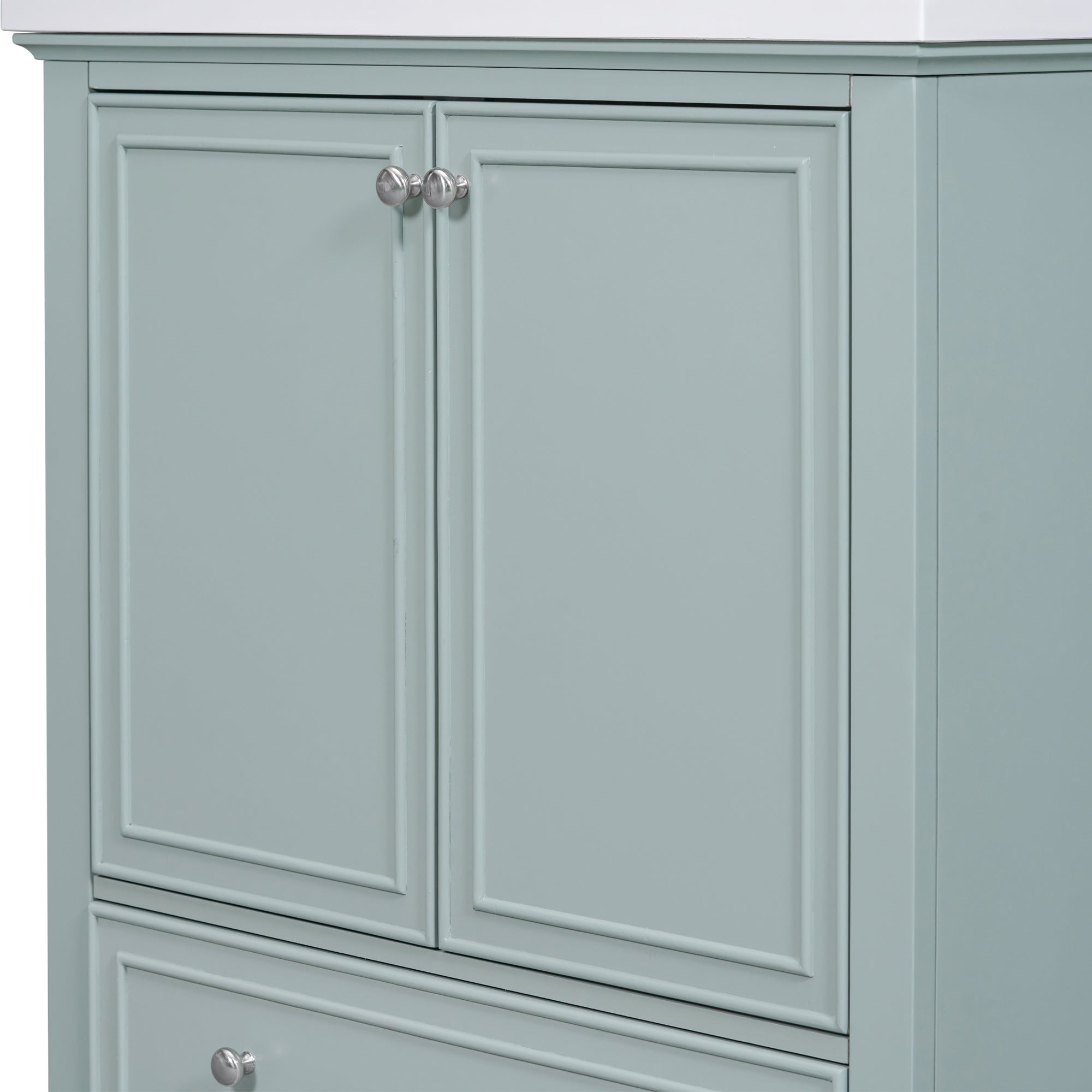 30 Inch Freestanding Bathroom Vanity Set in Green with Drawer and Ceramic Sink