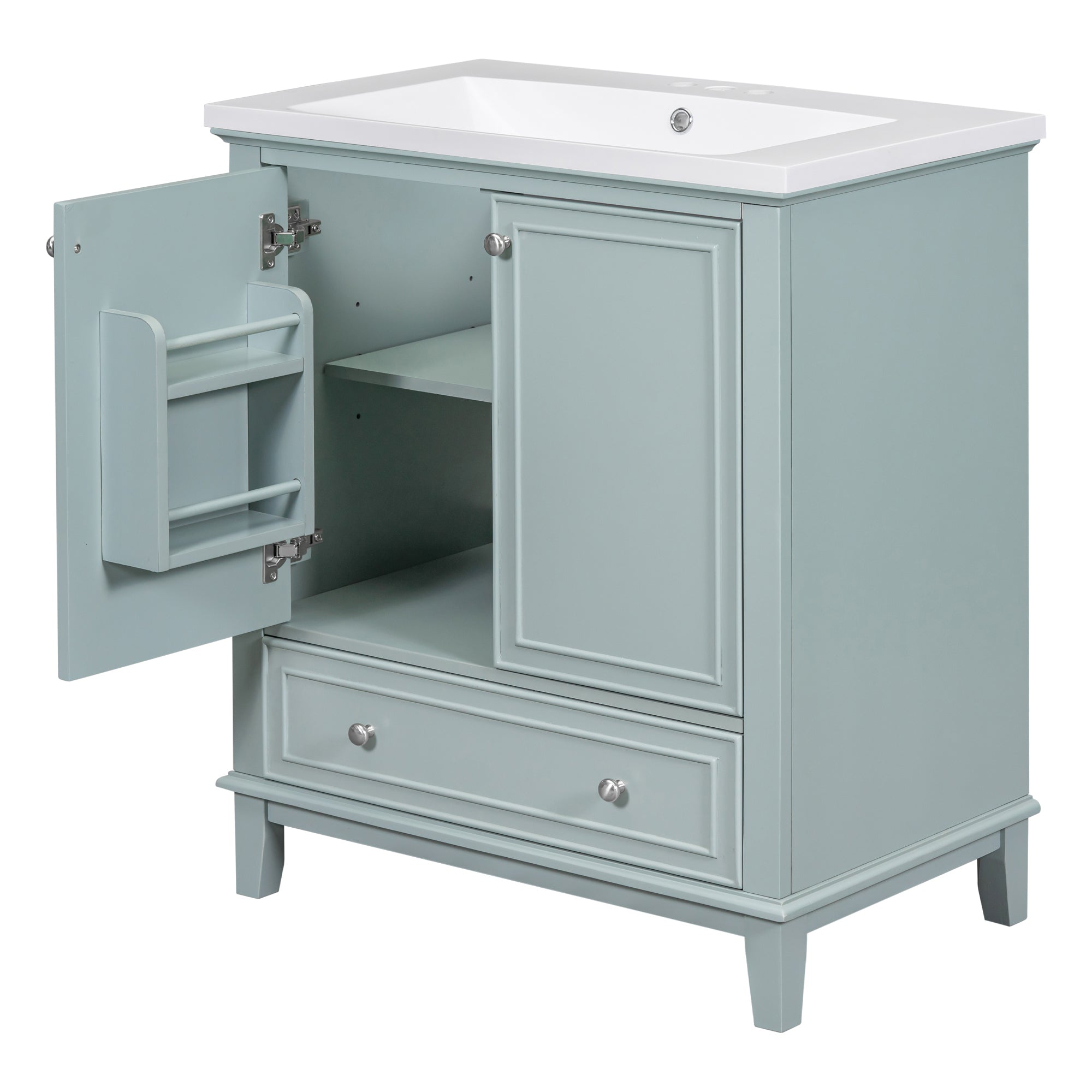30 Inch Freestanding Bathroom Vanity Set in Green with Drawer and Ceramic Sink