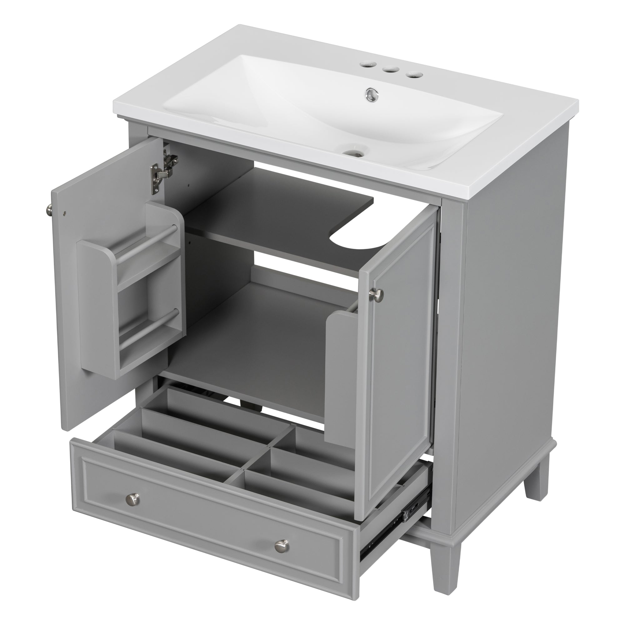 34.8" Tall Solid Wood with MDF 2-Door Freestanding with Basin