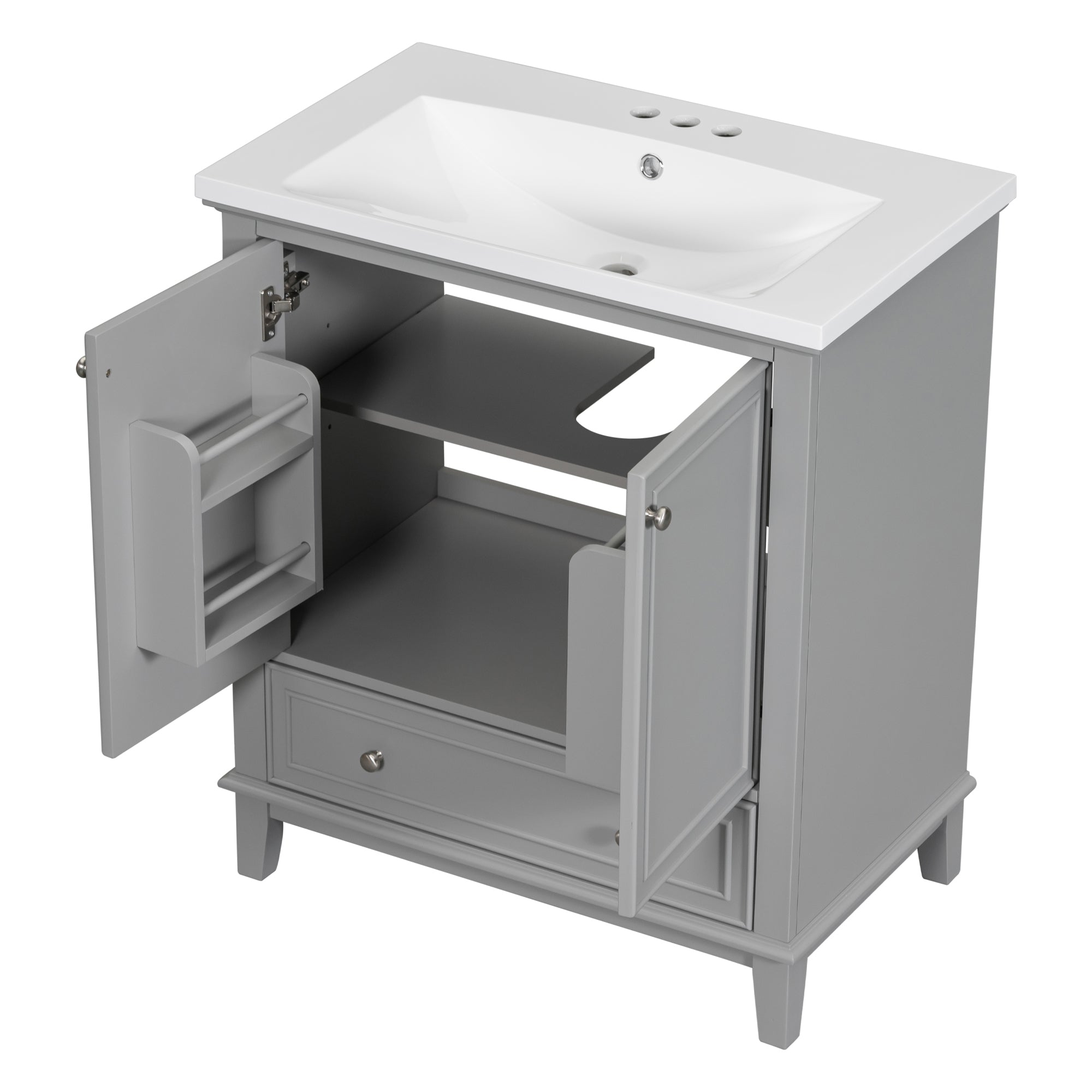 34.8" Tall Solid Wood with MDF 2-Door Freestanding with Basin
