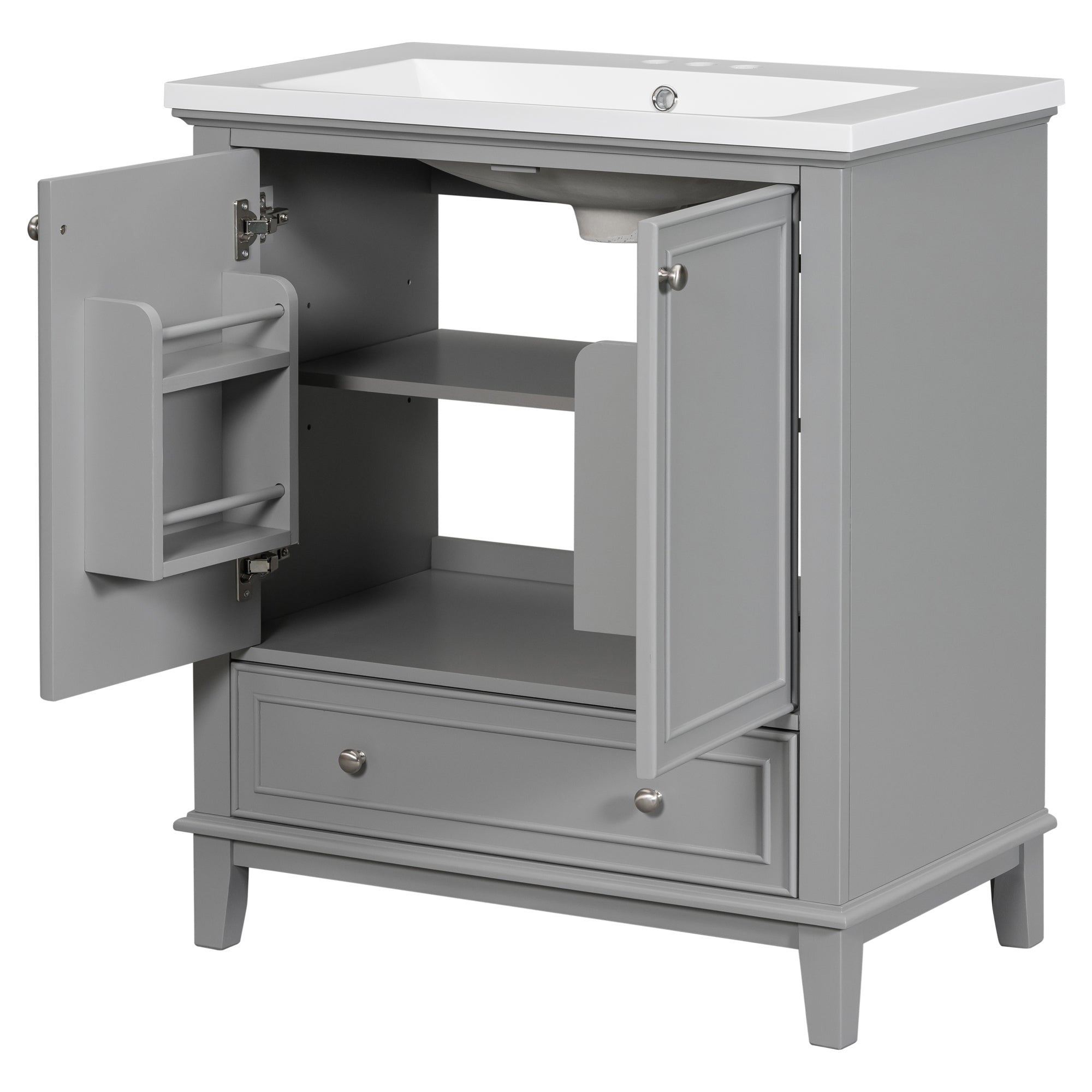 34.8" Tall Solid Wood with MDF 2-Door Freestanding with Basin